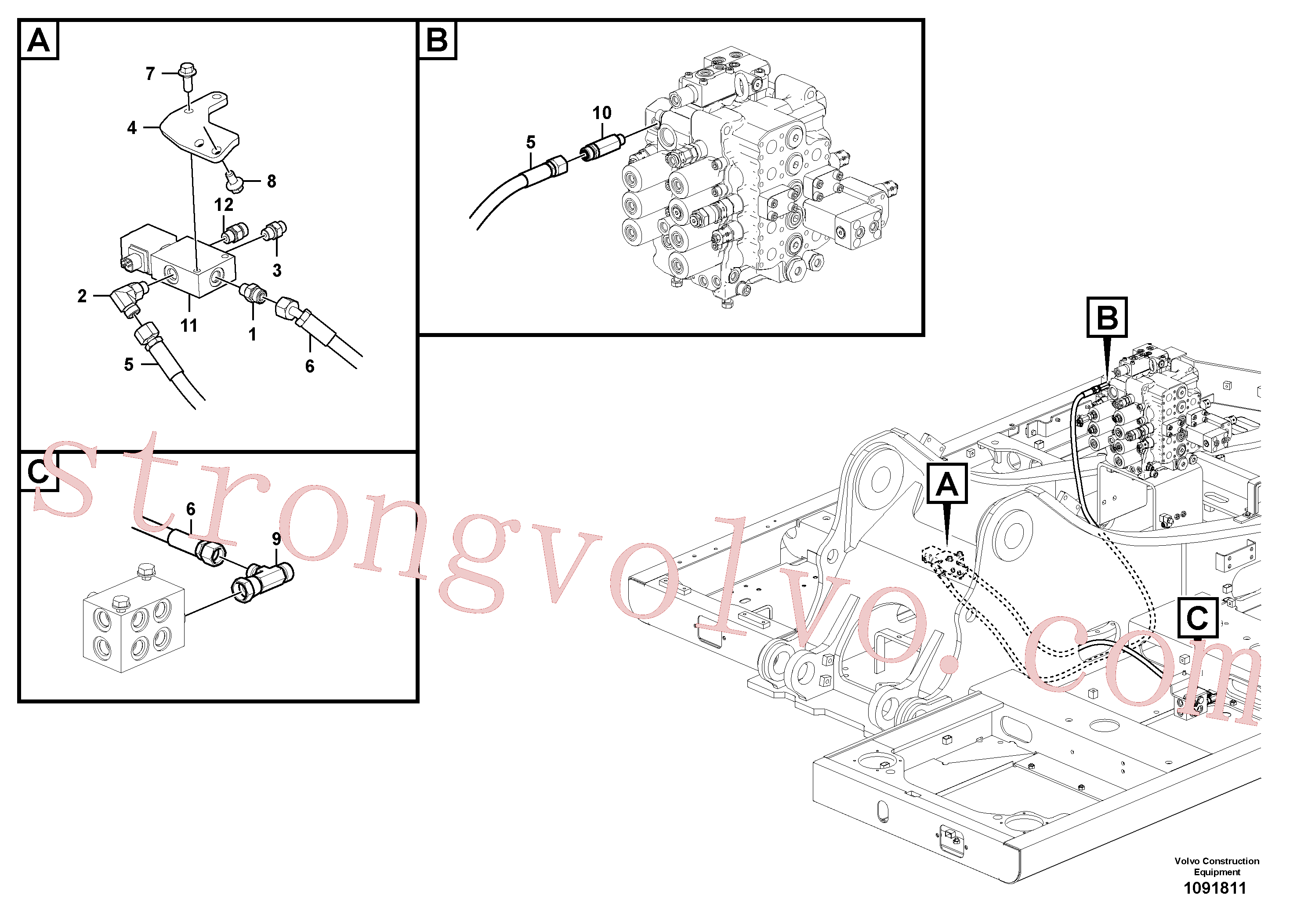 VOE937562 Volvo Hidráulica de serviço, encaixe rápido na estrutura superior(1095265 Montagem)