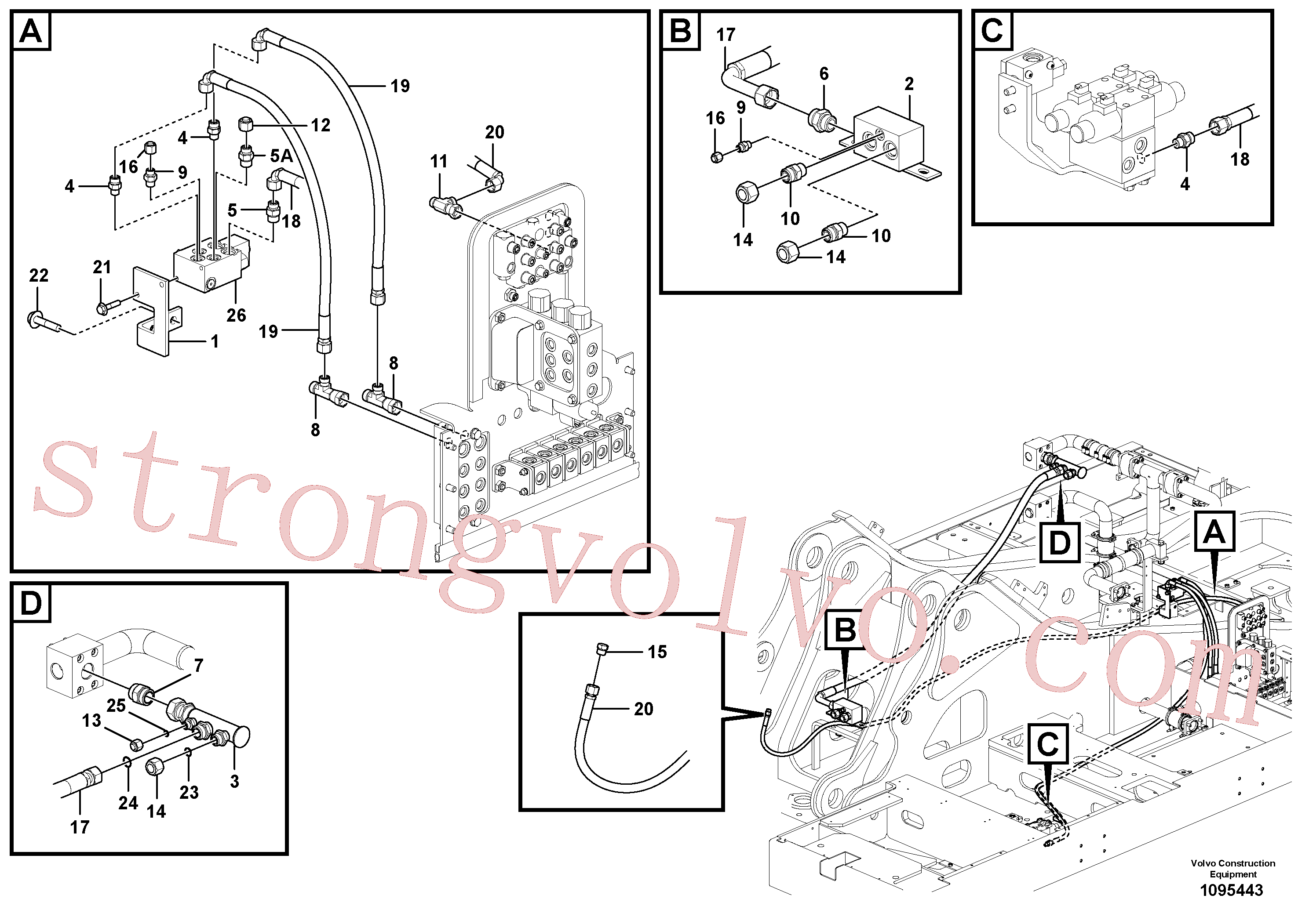 VOE14601220 Volvo Hidráulica de serviço, encaixe rápido na estrutura superior(1095443 Montagem)