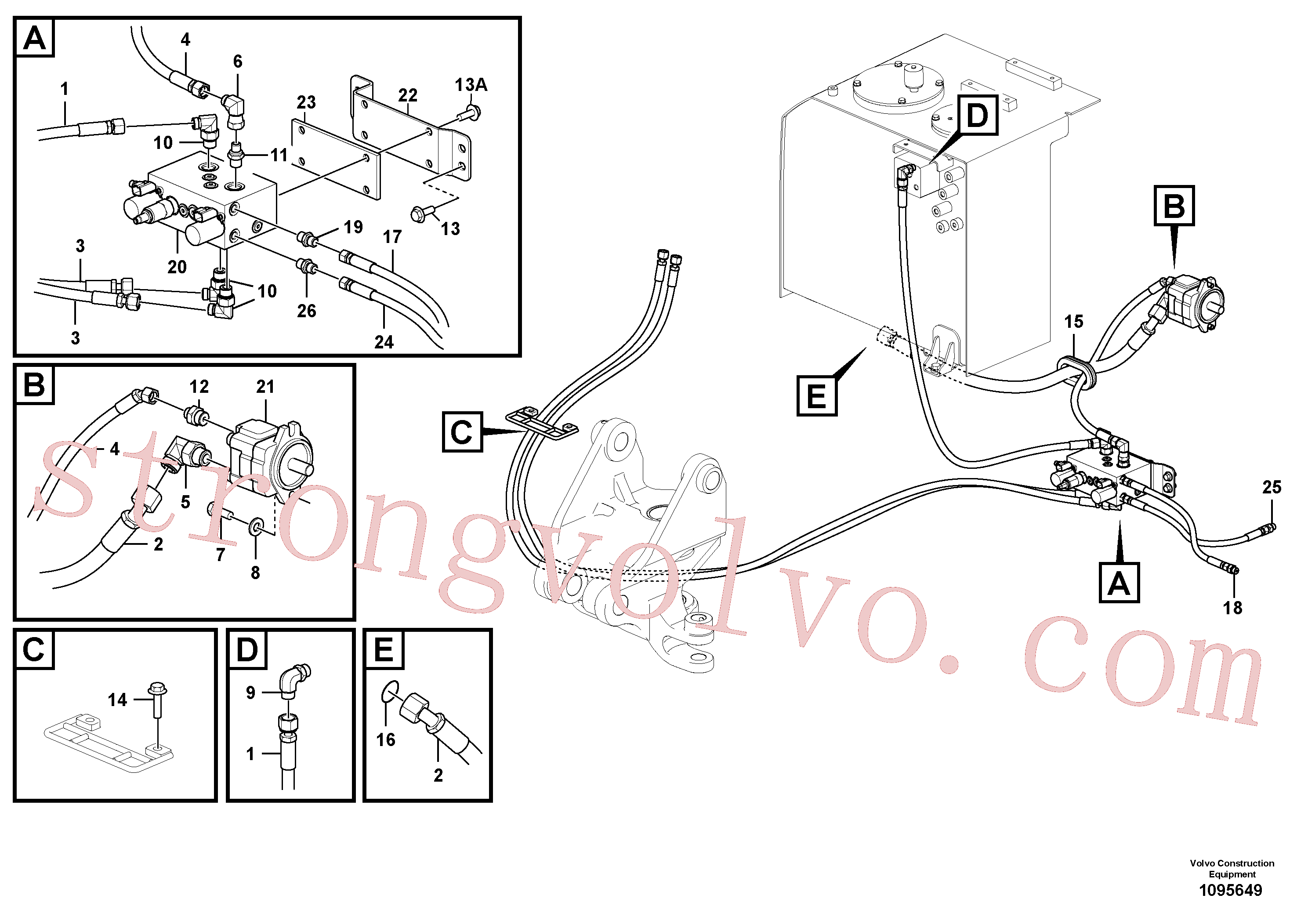 VOE937256 Volvo Hidráulica de serviço, inclinação e rotor na estrutura superior(1095649 Montagem)