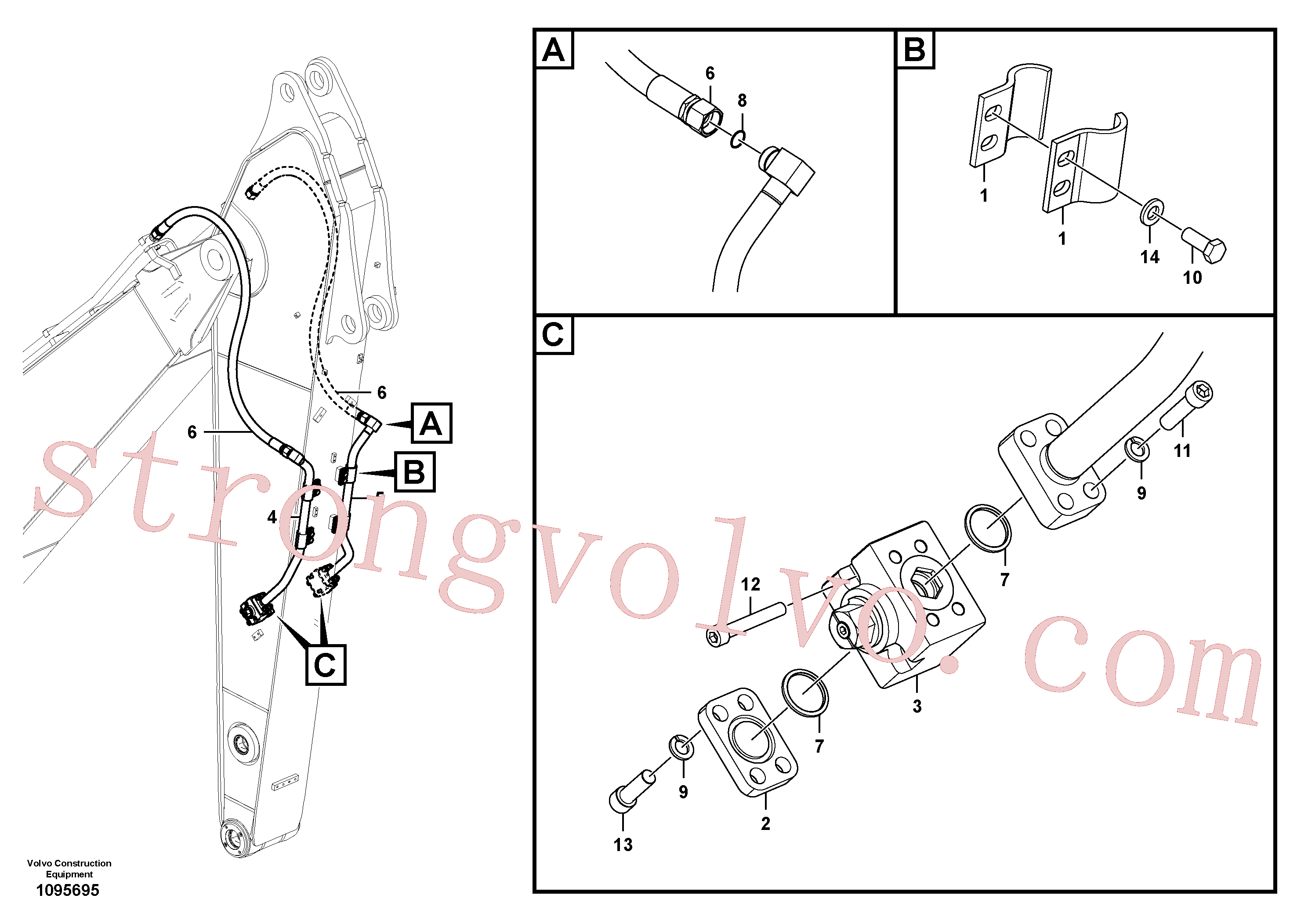 SA9401-16633 Volvo Hidráulica de serviço, martelo e cortador para braço de afundamento(1095695 Montagem)