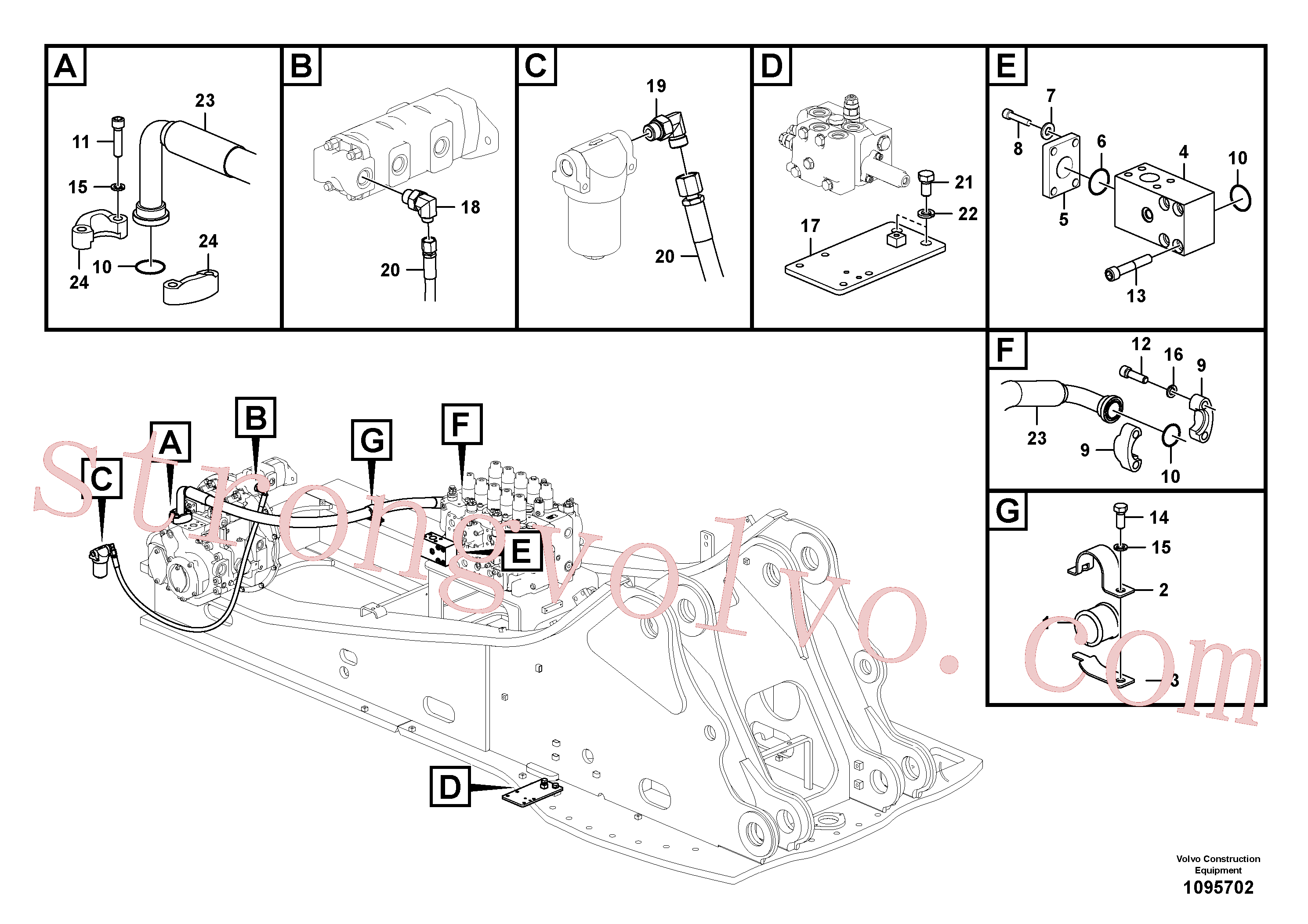 VOE936734 Volvo Sistema hidráulico, tanque hidráulico para a bomba hidráulica(1095702 Montagem)