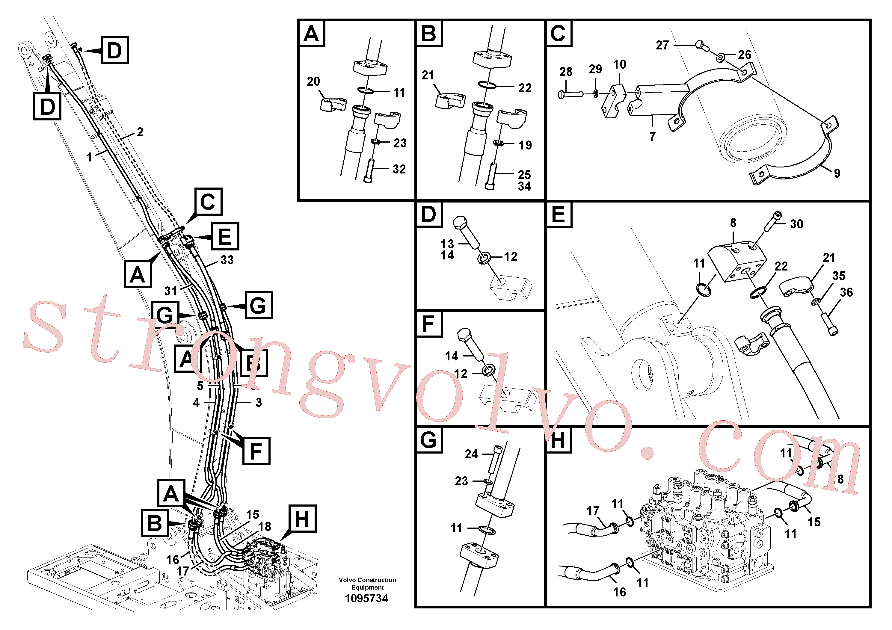 VOE14677880 Volvo Hidráulica de serviço, cilindro do braço de afundamento na lança.(1095734 Montagem)