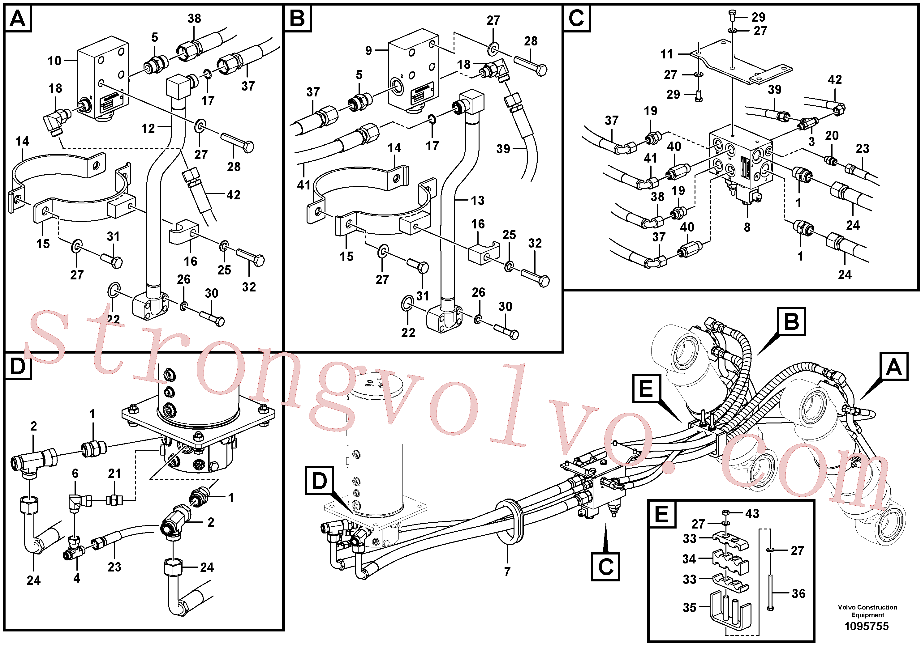VOE997511 Volvo Sistema hidráulico de trabalho, lâmina niveladora traseira(1095755 Montagem)