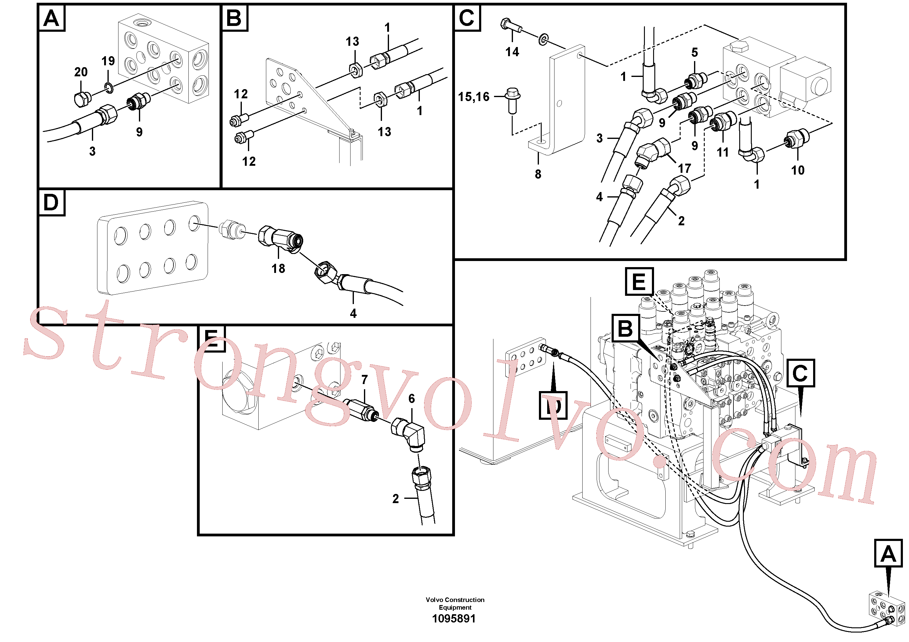 VOE936560 Volvo Hidráulica de serviço, encaixe rápido na estrutura superior(1095891 Montagem)