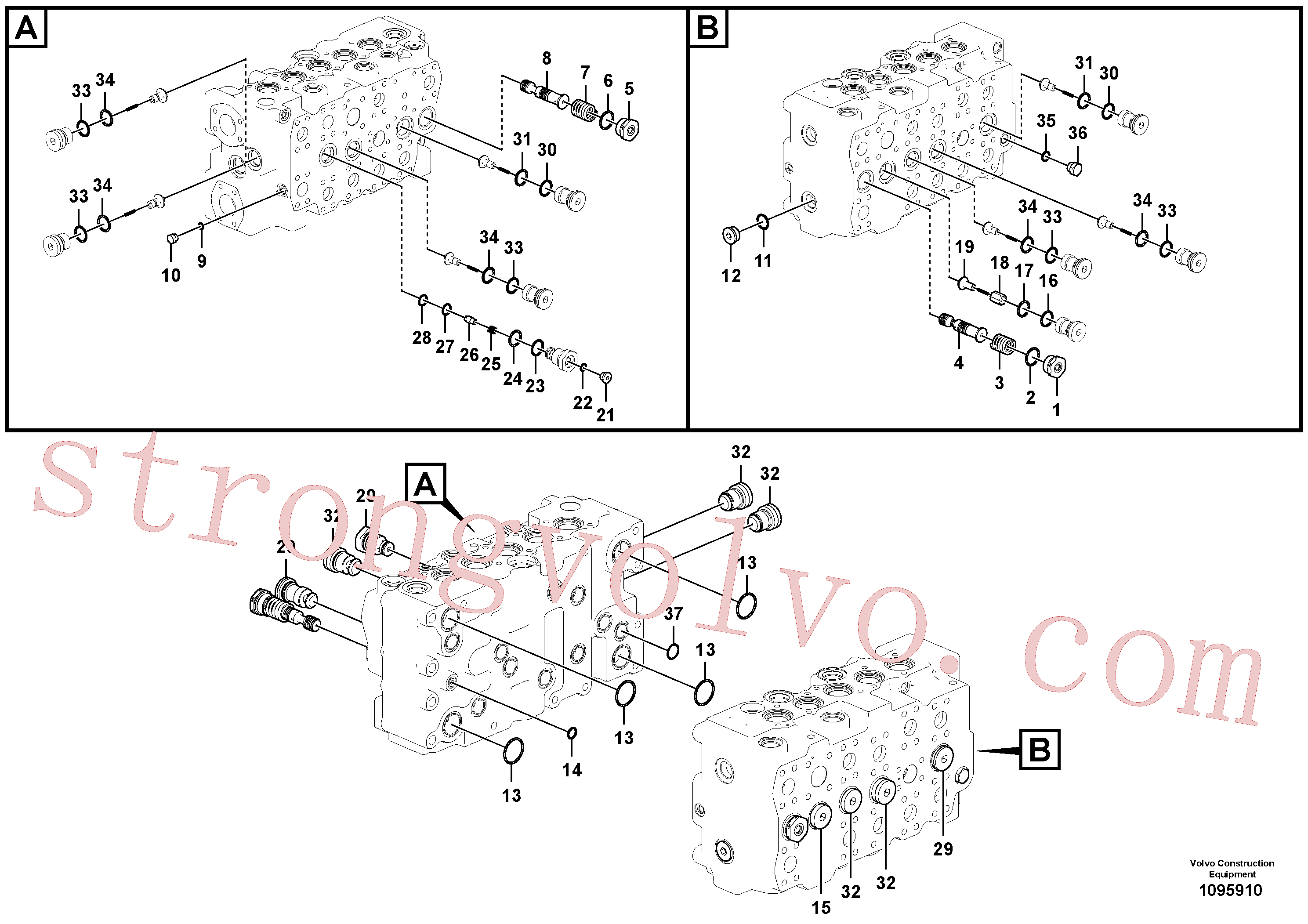 VOE14601407 Volvo Válvula mestra de comando(1095910 Montagem)