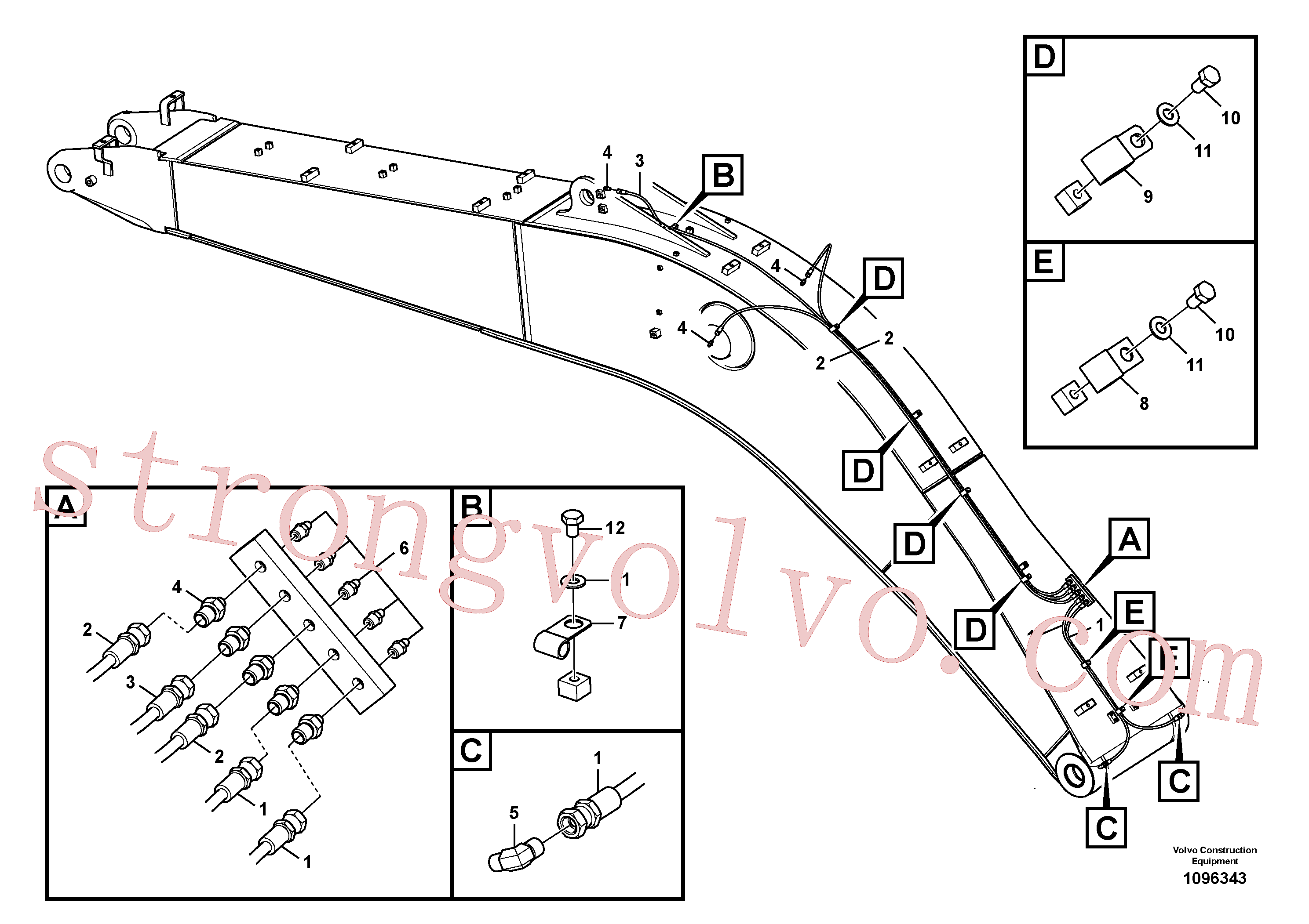 VOE14883786 Volvo Tubagem e lubrificação com massa da lança(1096343 Montagem)