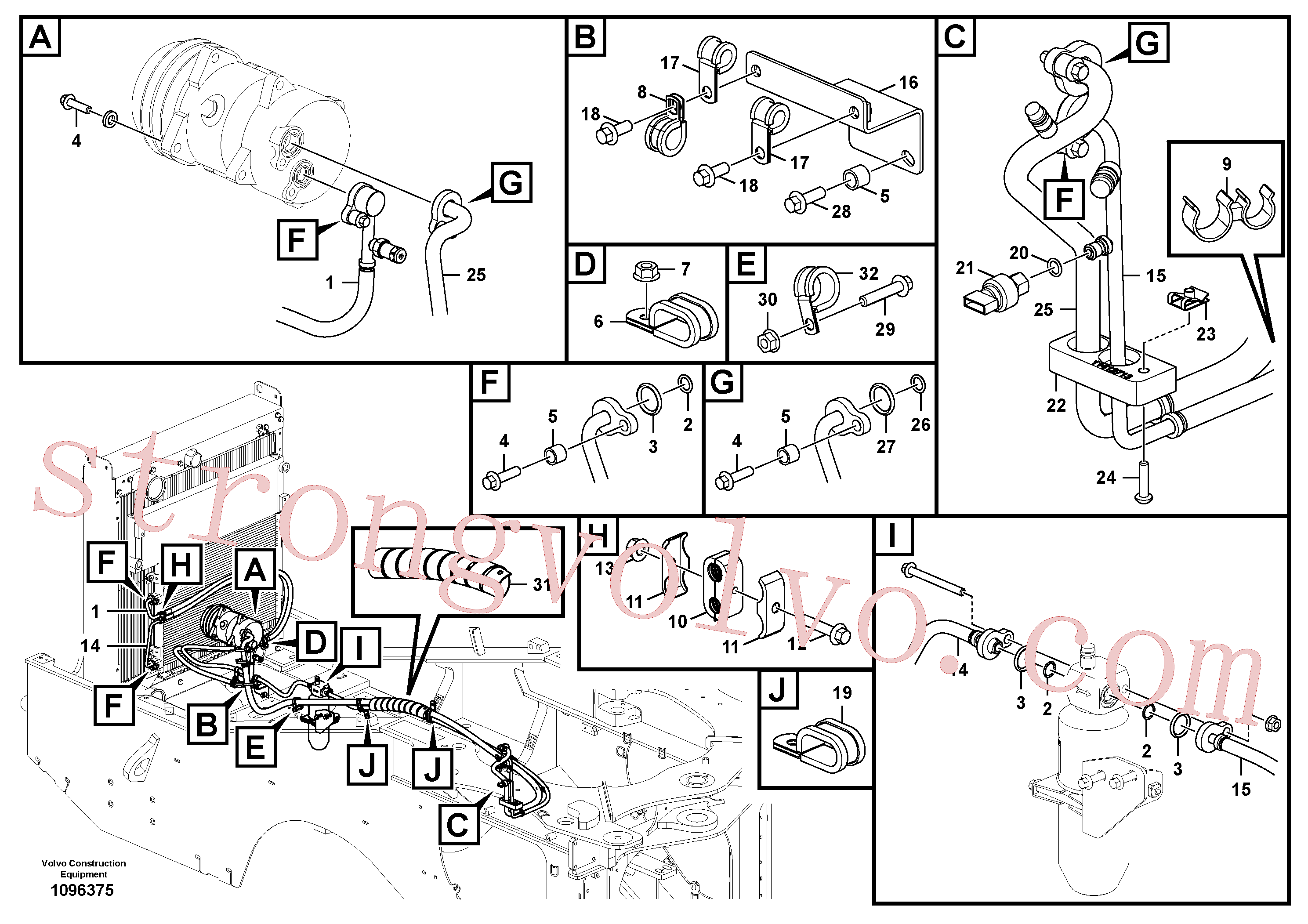 VOE982038 Volvo Conjunto de mangueira: evaporador, receptor secador e condensador.(1096375 Montagem)