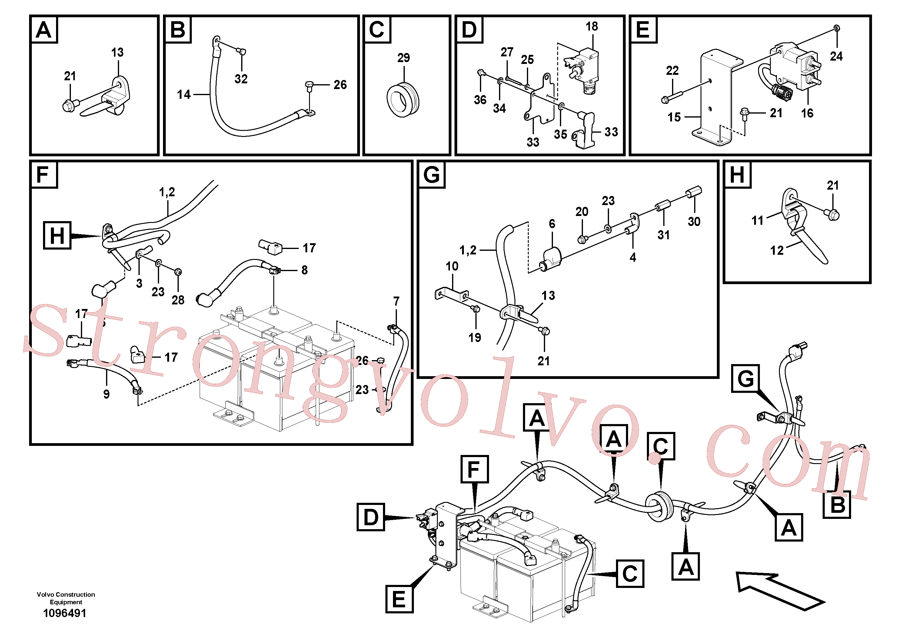 VOE60111875 Volvo Cabos, bateria(1096491 Montagem)