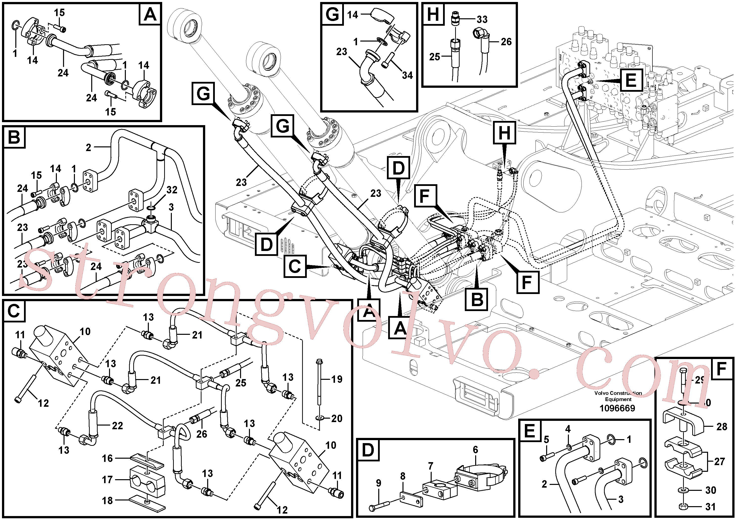 VOE14379471 Volvo Sistema hidráulico, válvula de comando da lança e articulação(1096669 Montagem)