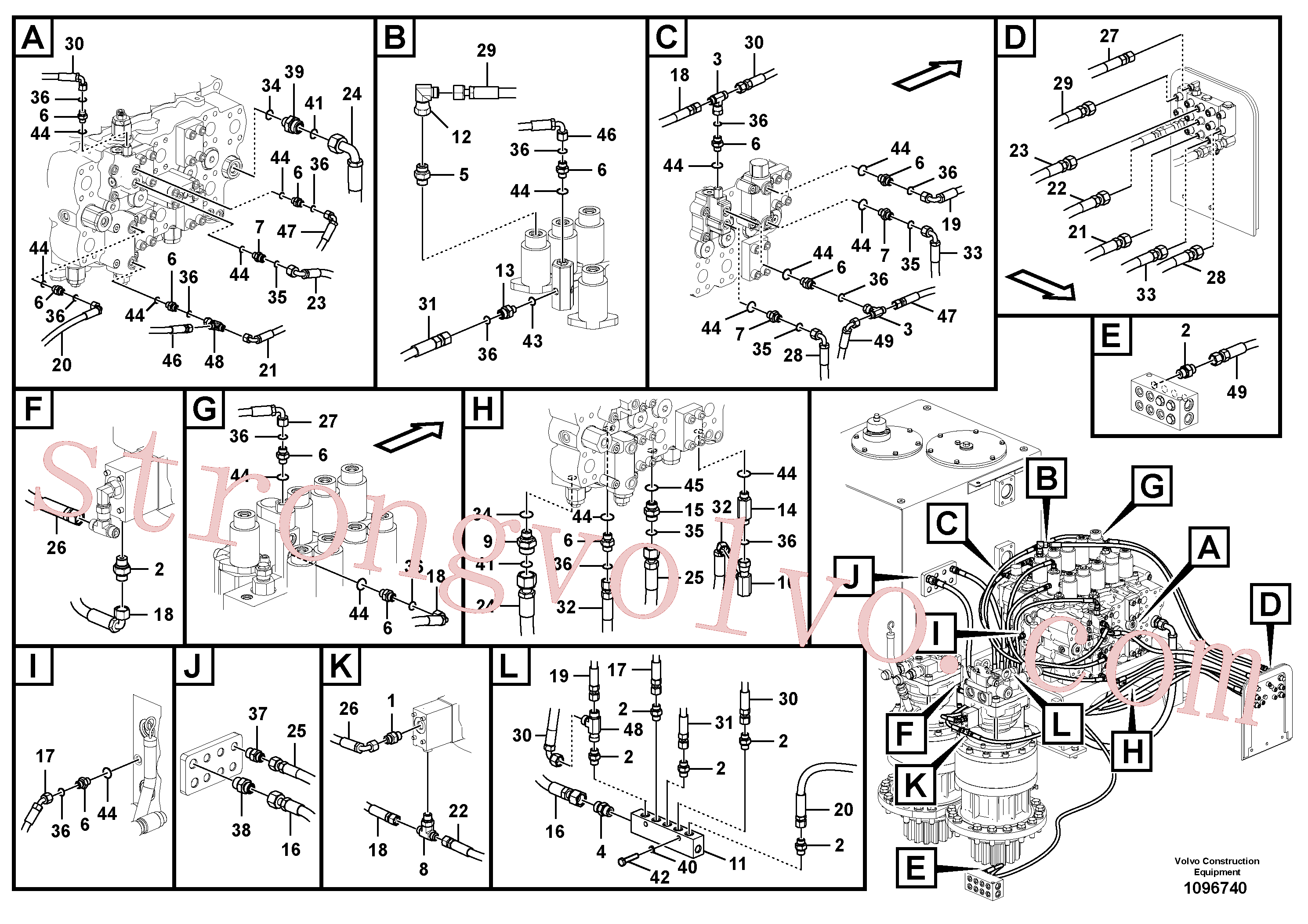 VOE937212 Volvo Sistema servomotor, tubagem da válvula de comando(1096740 Montagem)