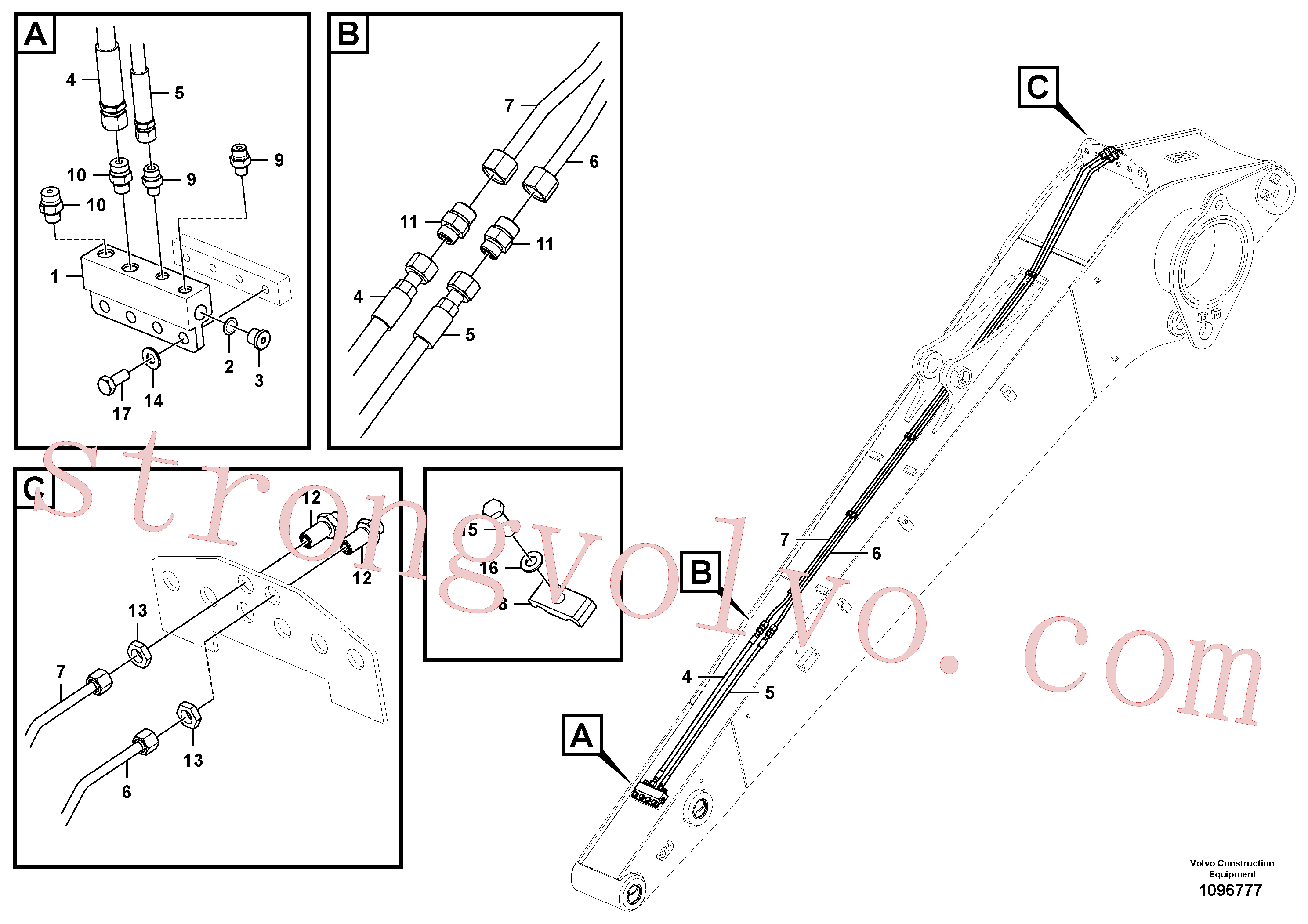 VOE14883858 Volvo Hidráulica de serviço, encaixe rápido no braço de afundamento(1096777 Montagem)