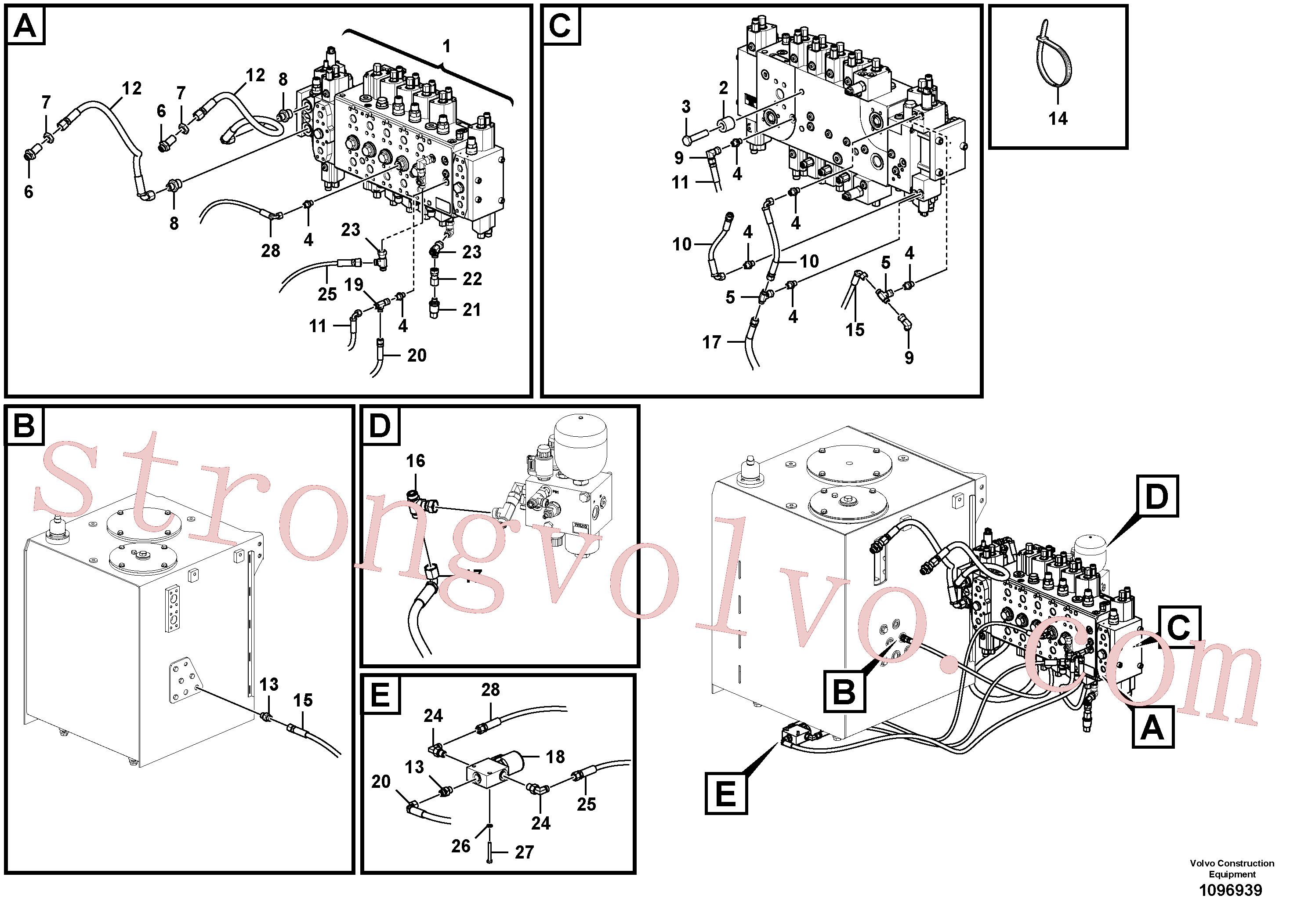 VOE15612093 Volvo Sistema servomotor, tubagem da válvula de comando(1096939 Montagem)