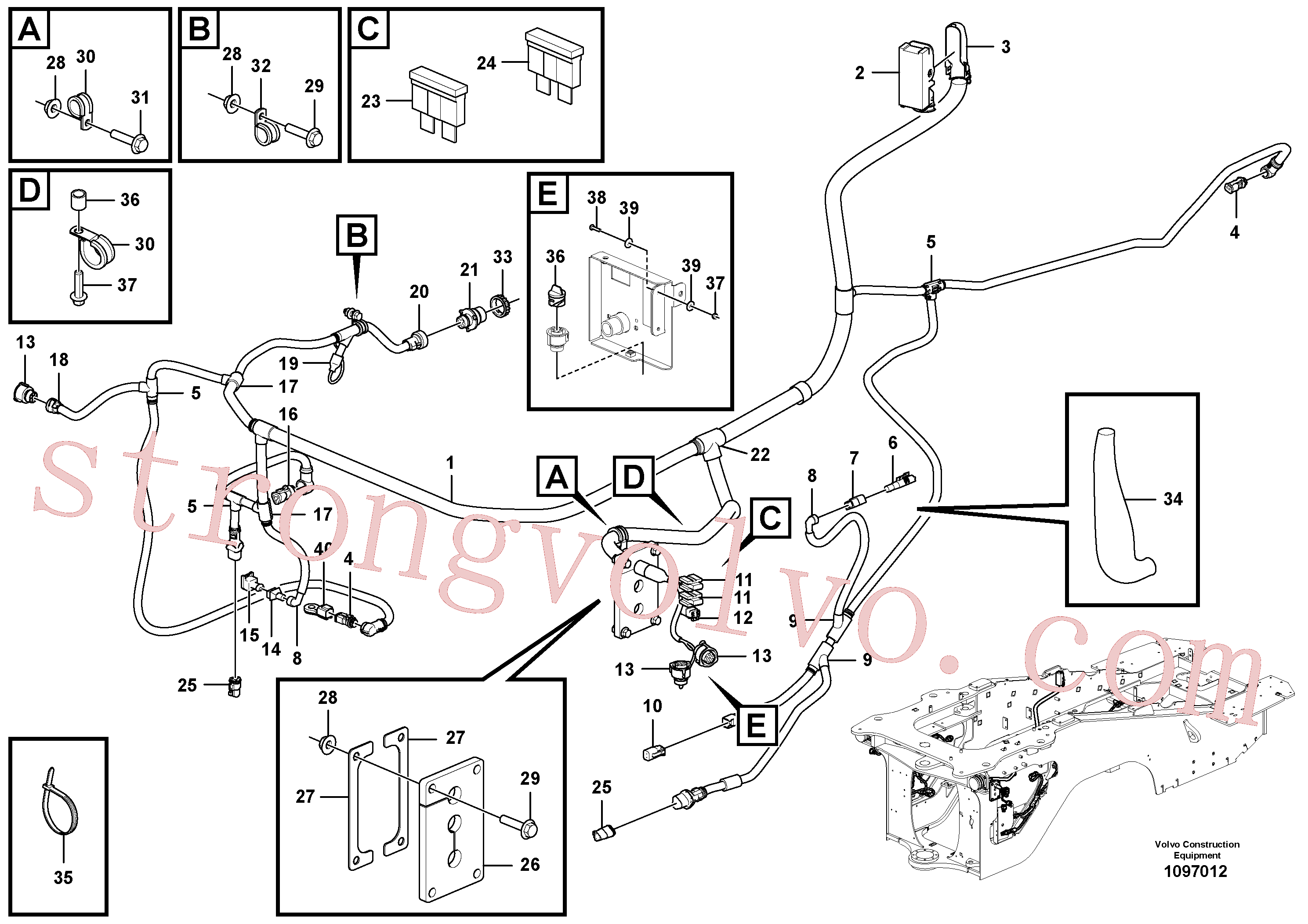 VOE997400 Volvo Cablagem, por baixo da cabina(1097012 Montagem)