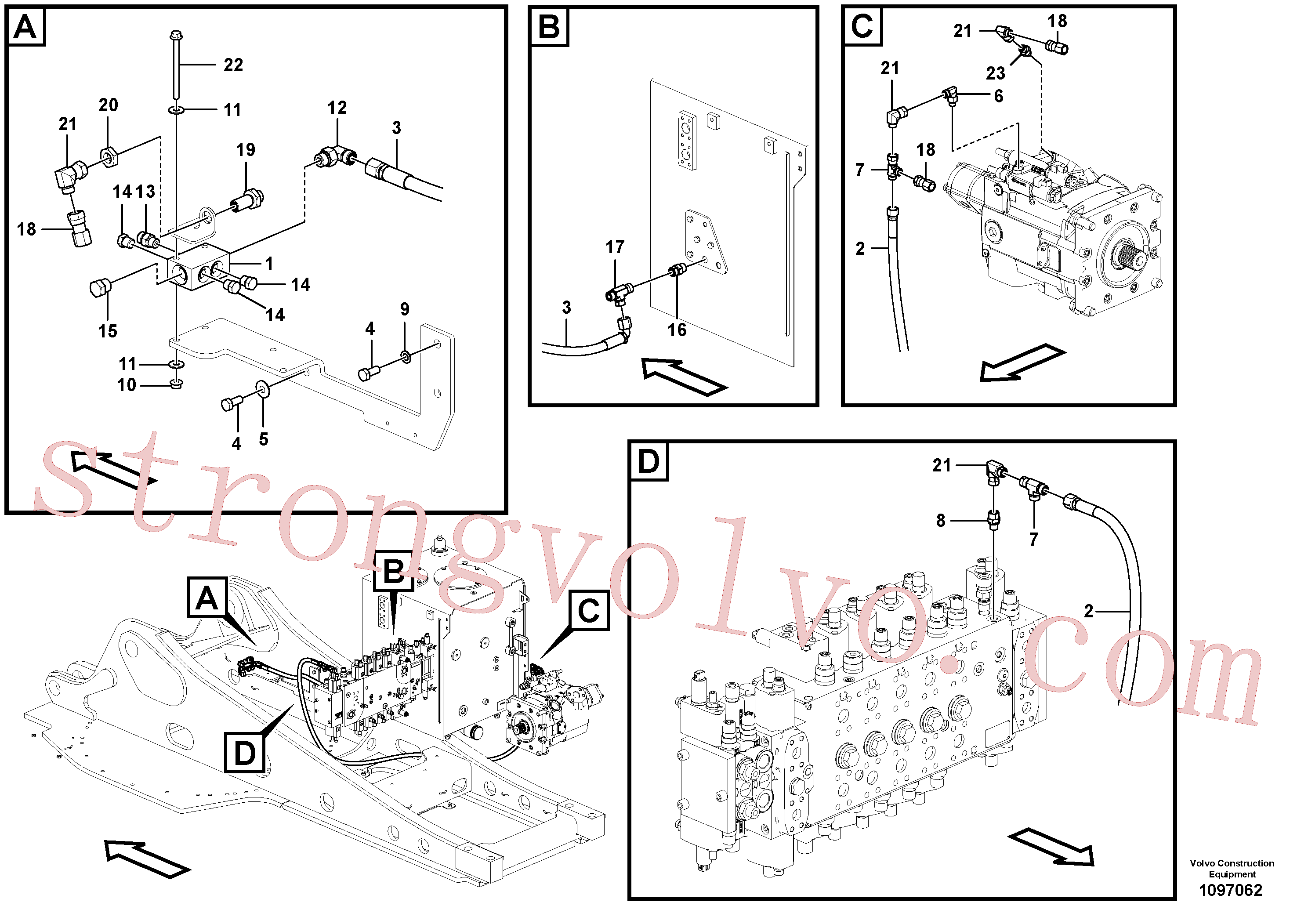 VOE938212 Volvo Sistema servomotor, suporte do filtro e tubagem da bomba(1097062 Montagem)