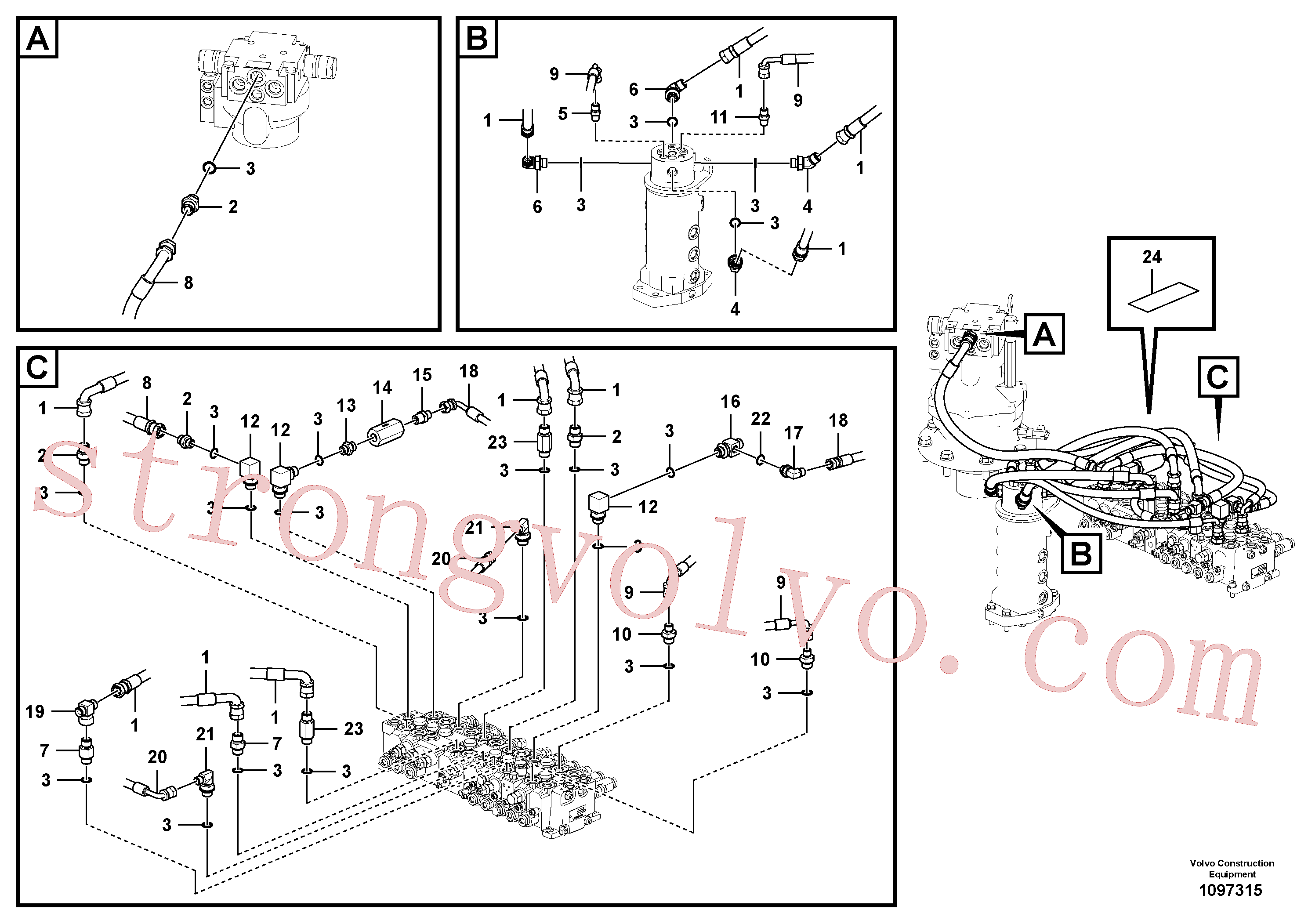 VOE14884855 Volvo Linha da rótula, válvula de comando à rótula(1097315 Montagem)