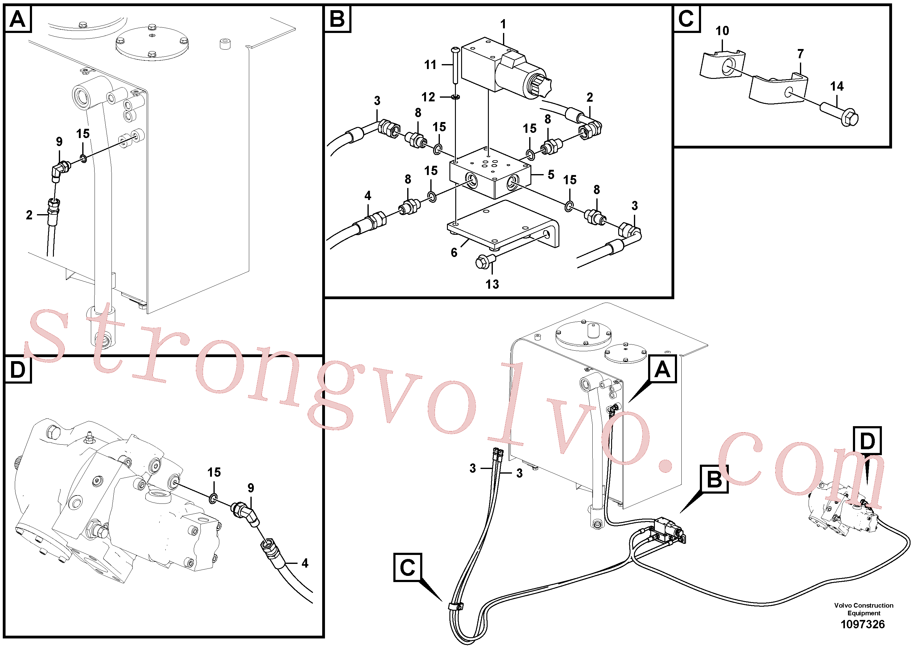 VOE14512606 Volvo Sistema hidráulico Quikfit, superior, acção simples(1097326 Montagem)