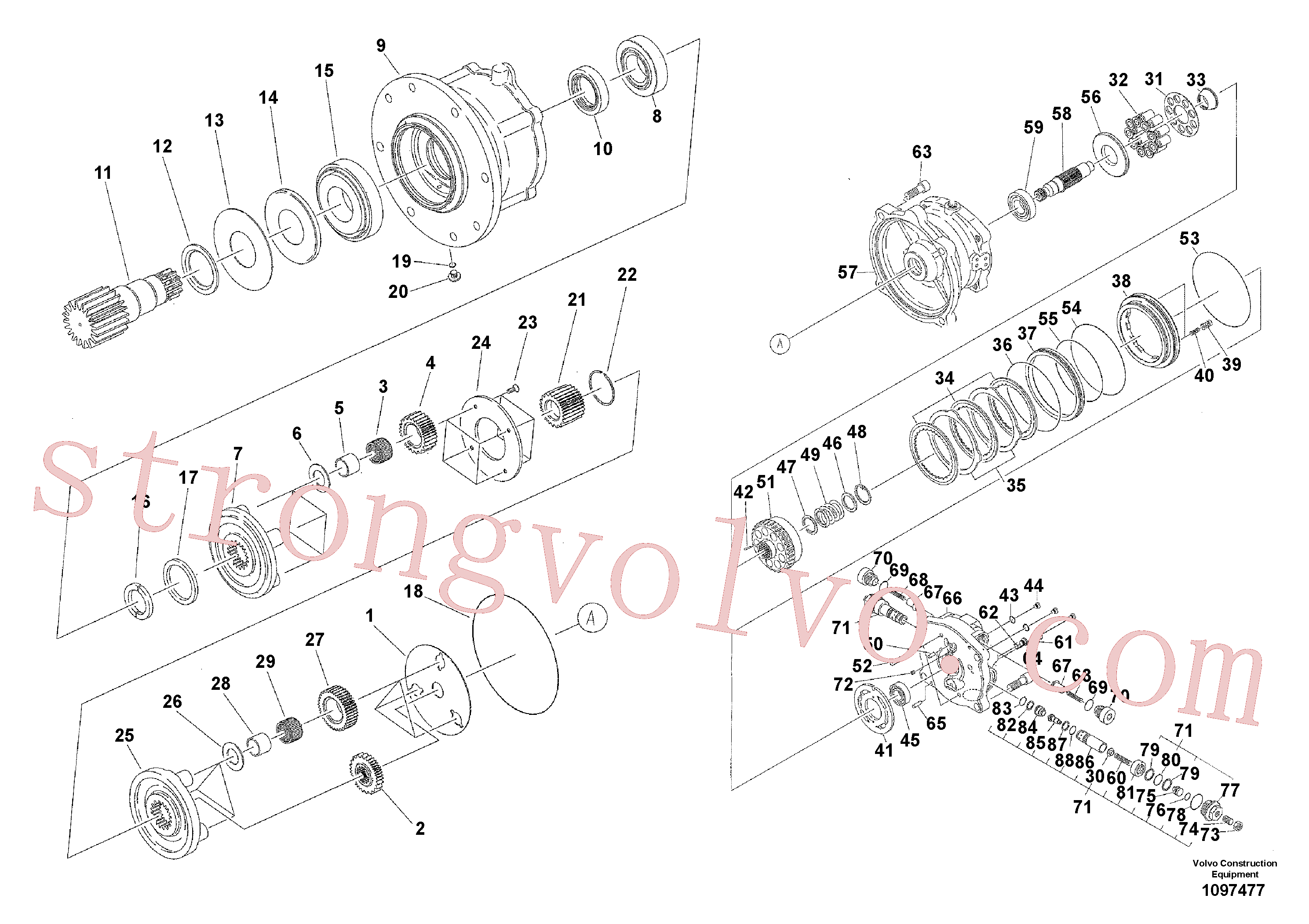 VOE14536022 Volvo Motor de rotação(1097477 Montagem)