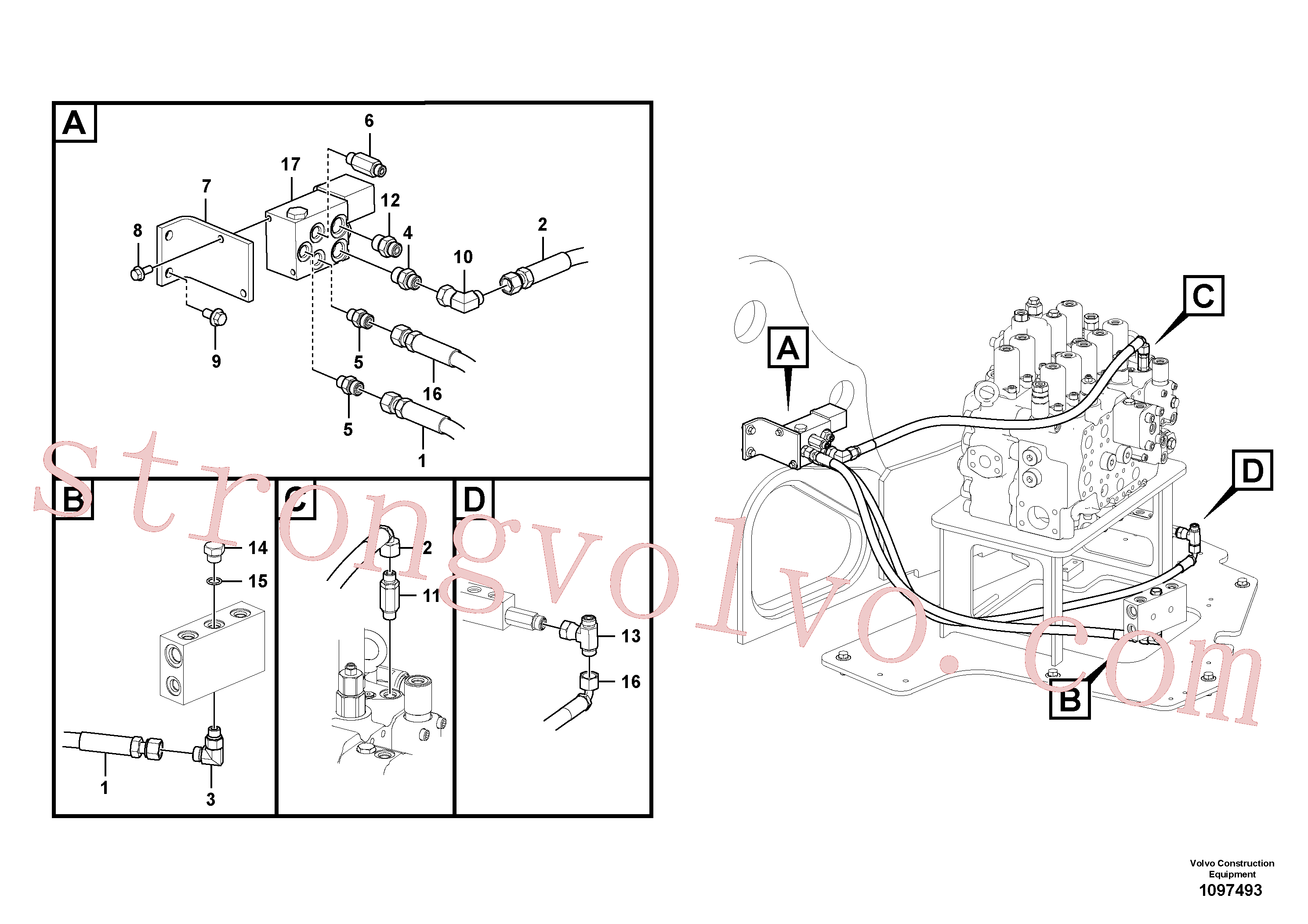 VOE936474 Volvo Hidráulica de serviço, encaixe rápido na estrutura superior(1097493 Montagem)