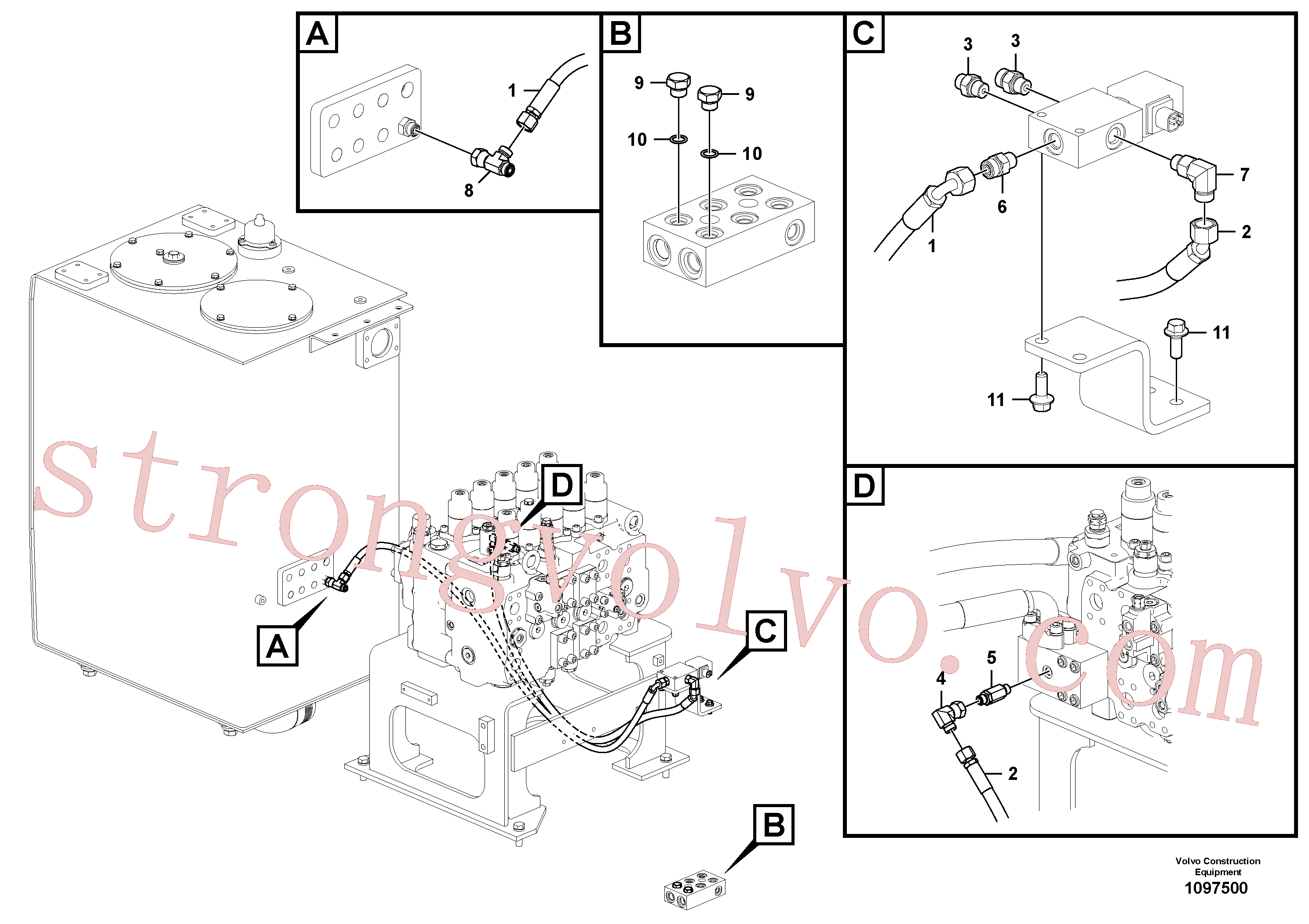 VOE936877 Volvo Hidráulica de serviço, encaixe rápido na estrutura superior(1097500 Montagem)