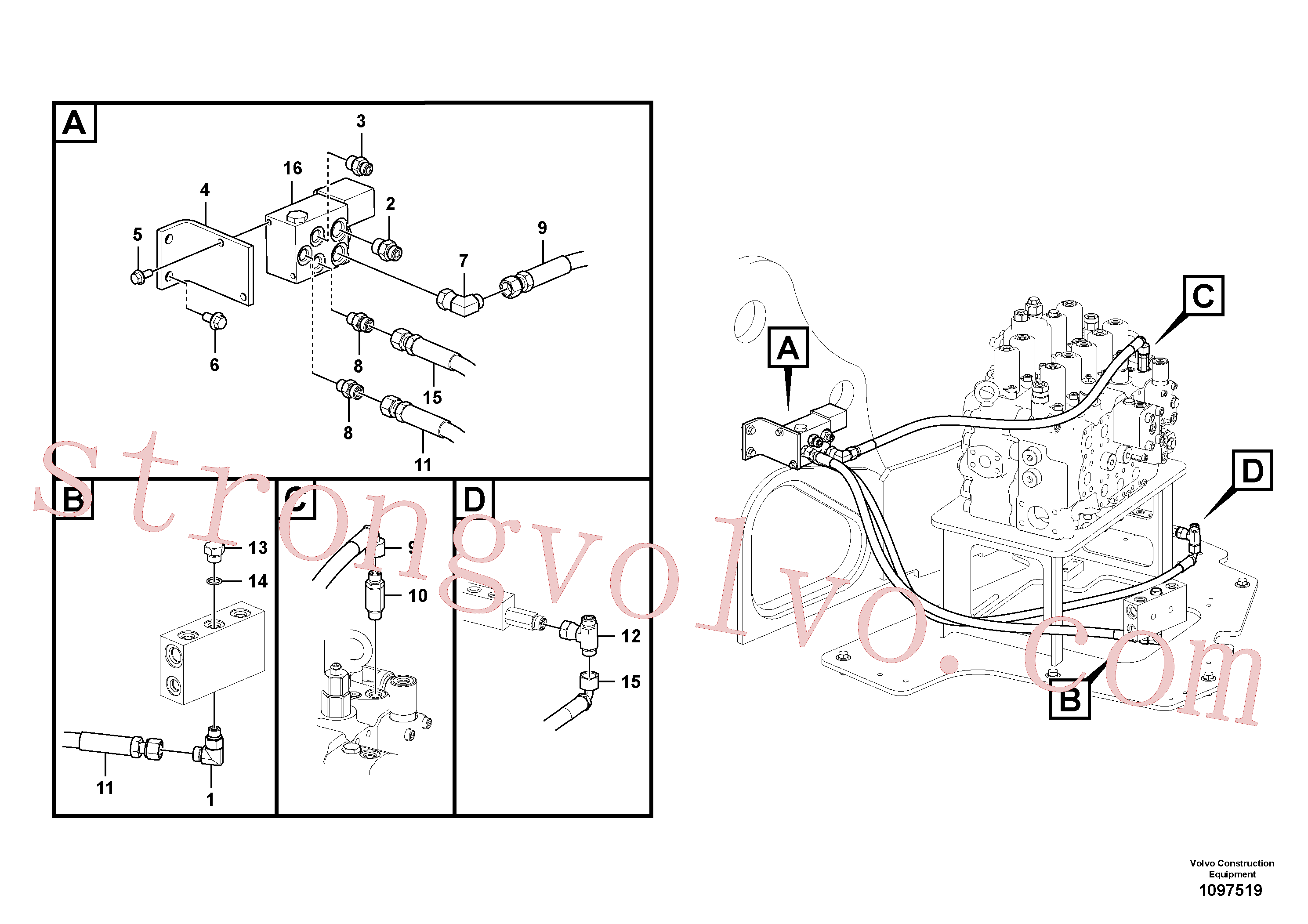 VOE936479 Volvo Hidráulica de serviço, encaixe rápido na estrutura superior(1097519 Montagem)