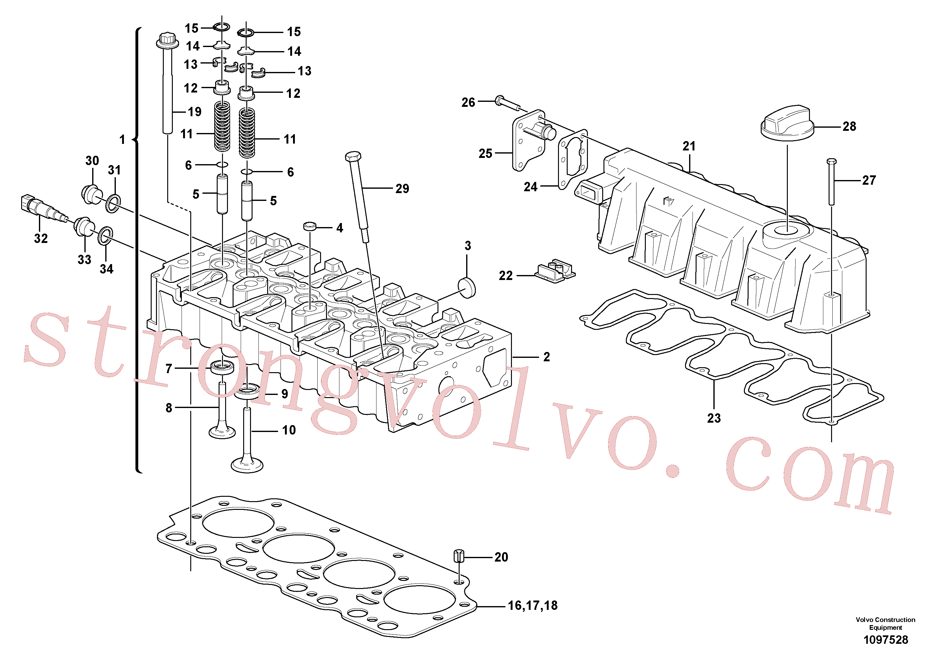 VOE20405556 Volvo Cabeça de cilindro(1097528 Montagem)