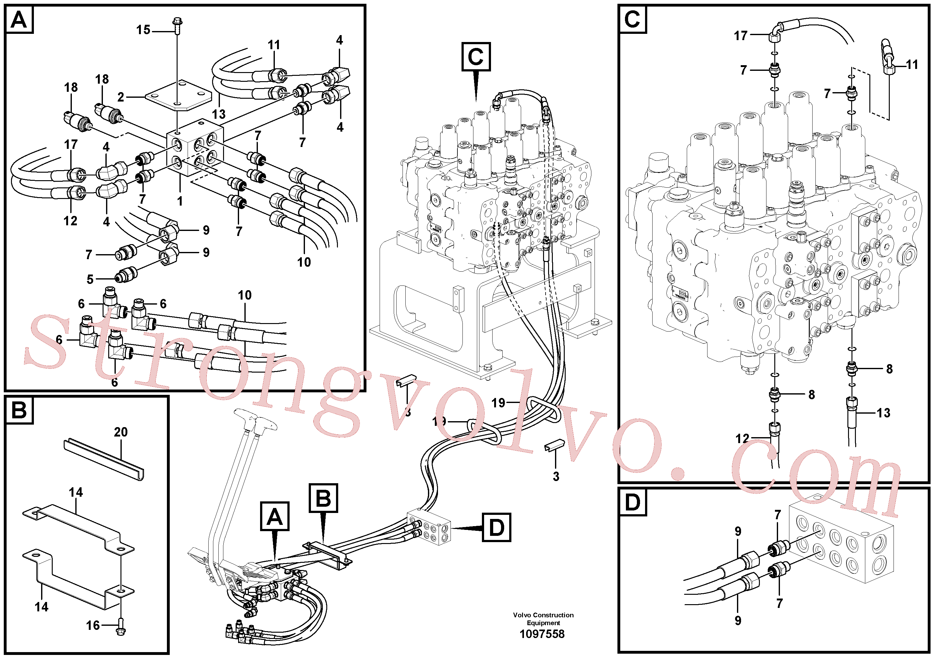 VOE15036393 Volvo Sistema servomotor, válvula de comando para válvula de comando à distância(1097558 Montagem)