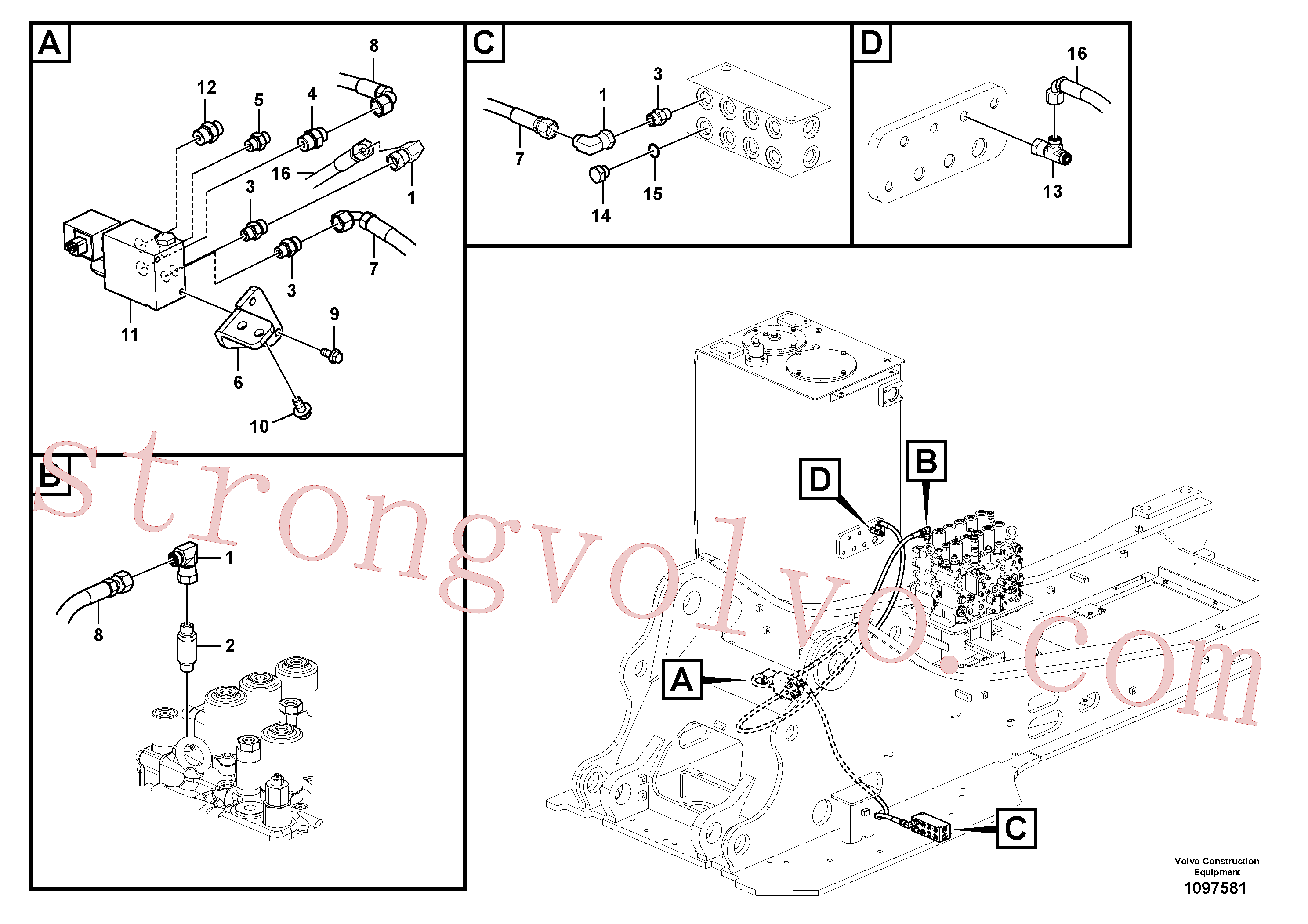 VOE938663 Volvo Hidráulica de serviço, encaixe rápido na estrutura superior(1097581 Montagem)