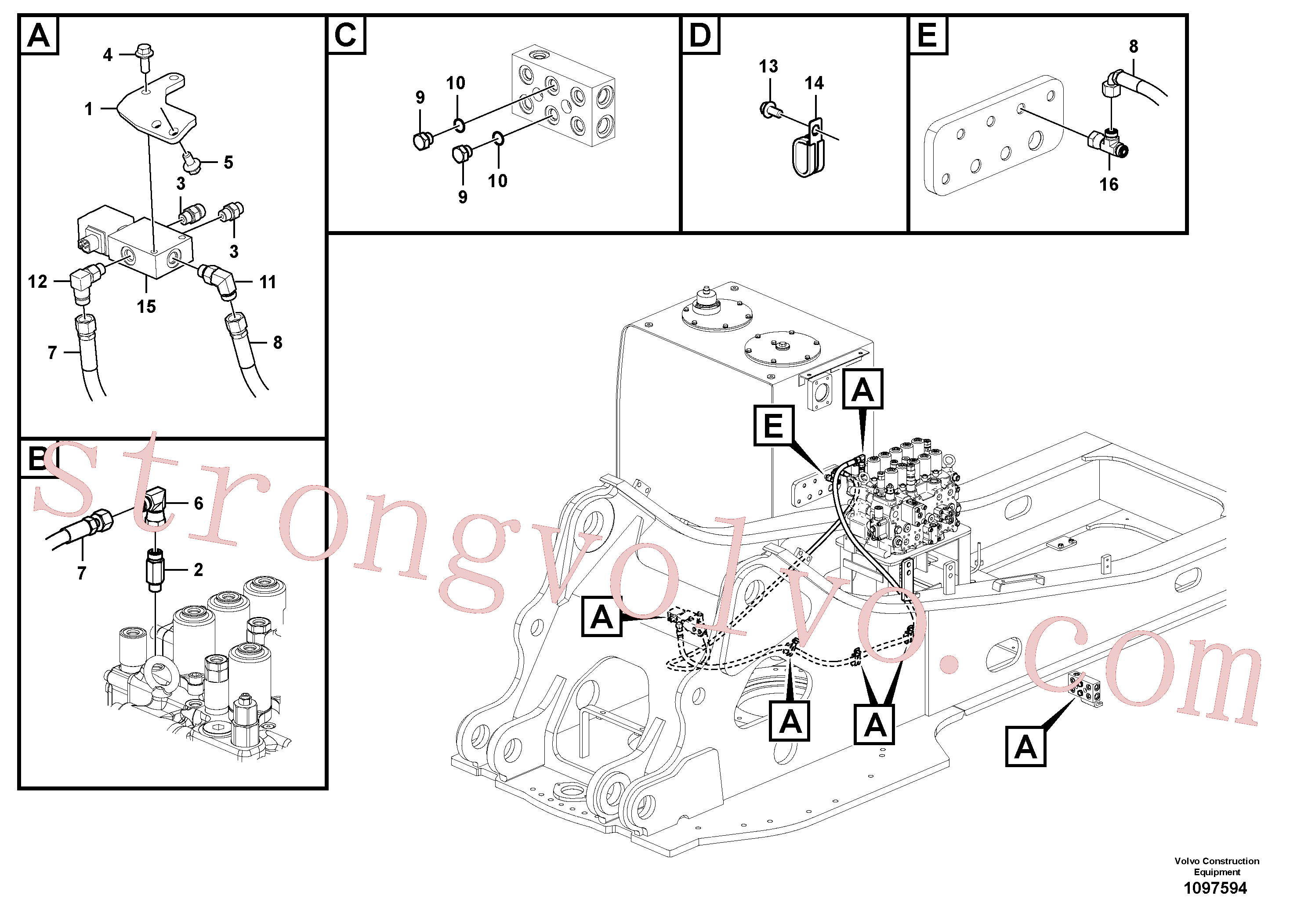 VOE936255 Volvo Hidráulica de serviço, encaixe rápido na estrutura superior(1097594 Montagem)