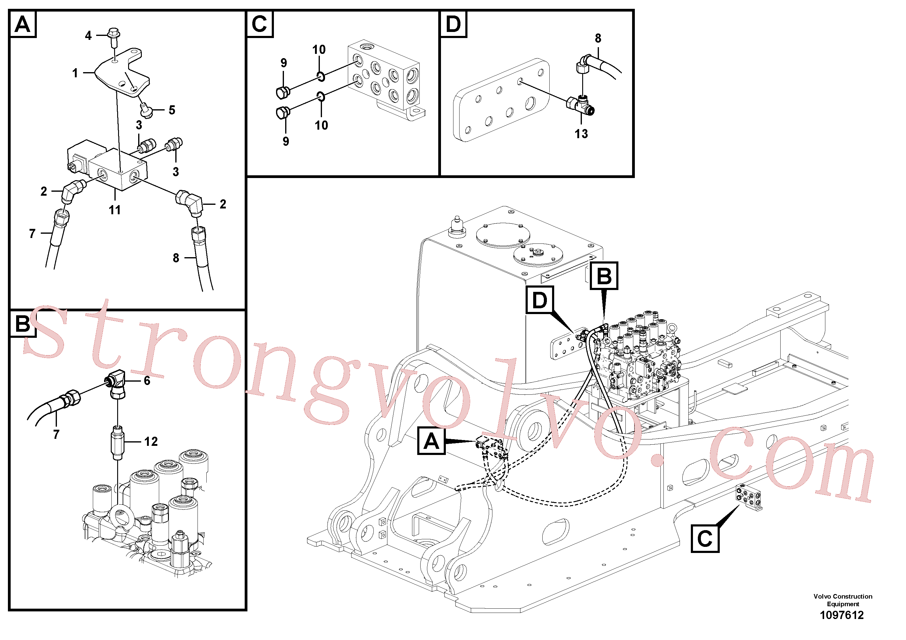 VOE936269 Volvo Hidráulica de serviço, encaixe rápido na estrutura superior(1097612 Montagem)