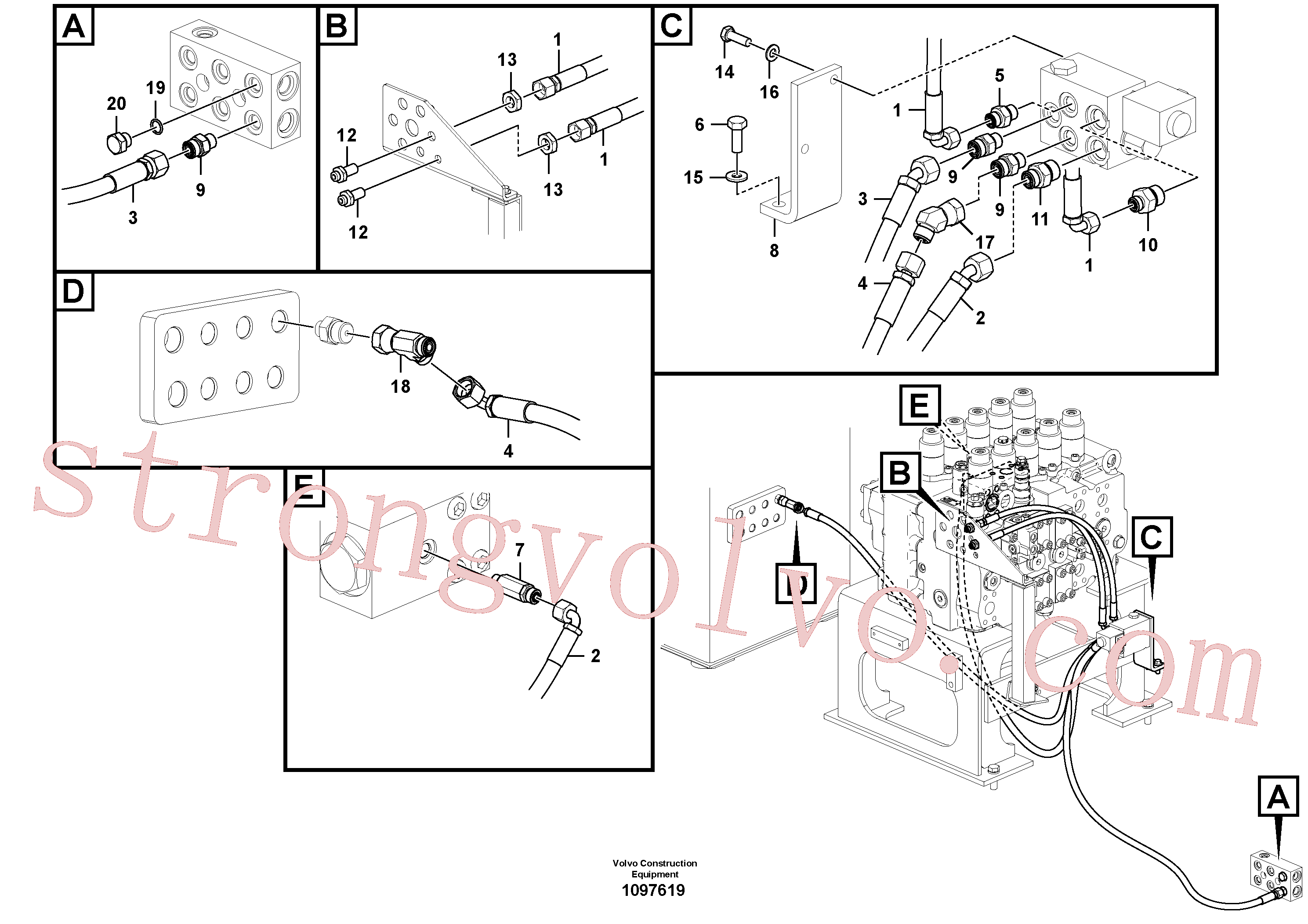 VOE14646265 Volvo Hidráulica de serviço, encaixe rápido na estrutura superior(1097619 Montagem)