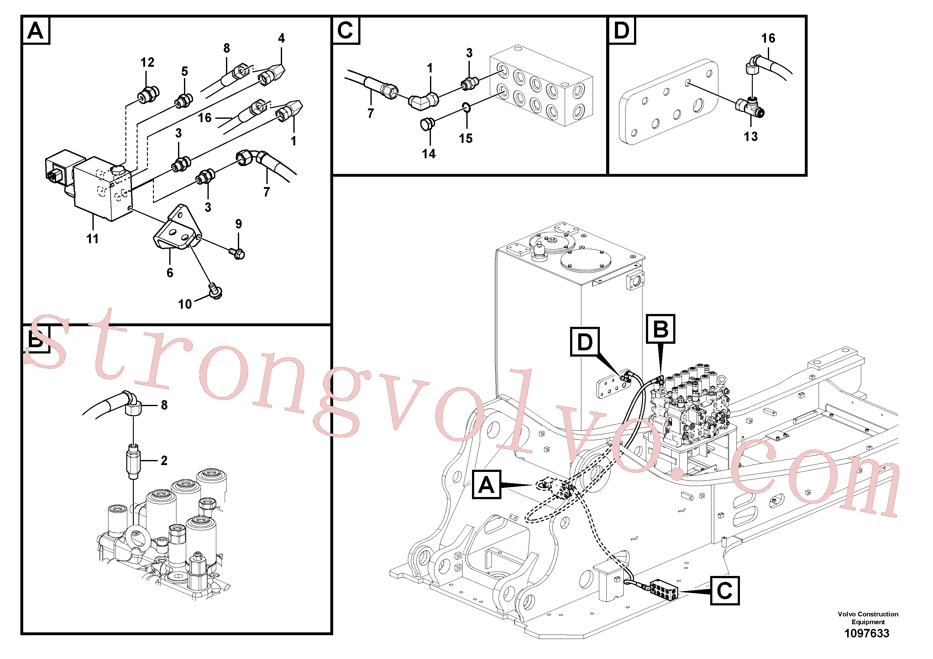 VOE938683 Volvo Hidráulica de serviço, encaixe rápido na estrutura superior(1097633 Montagem)