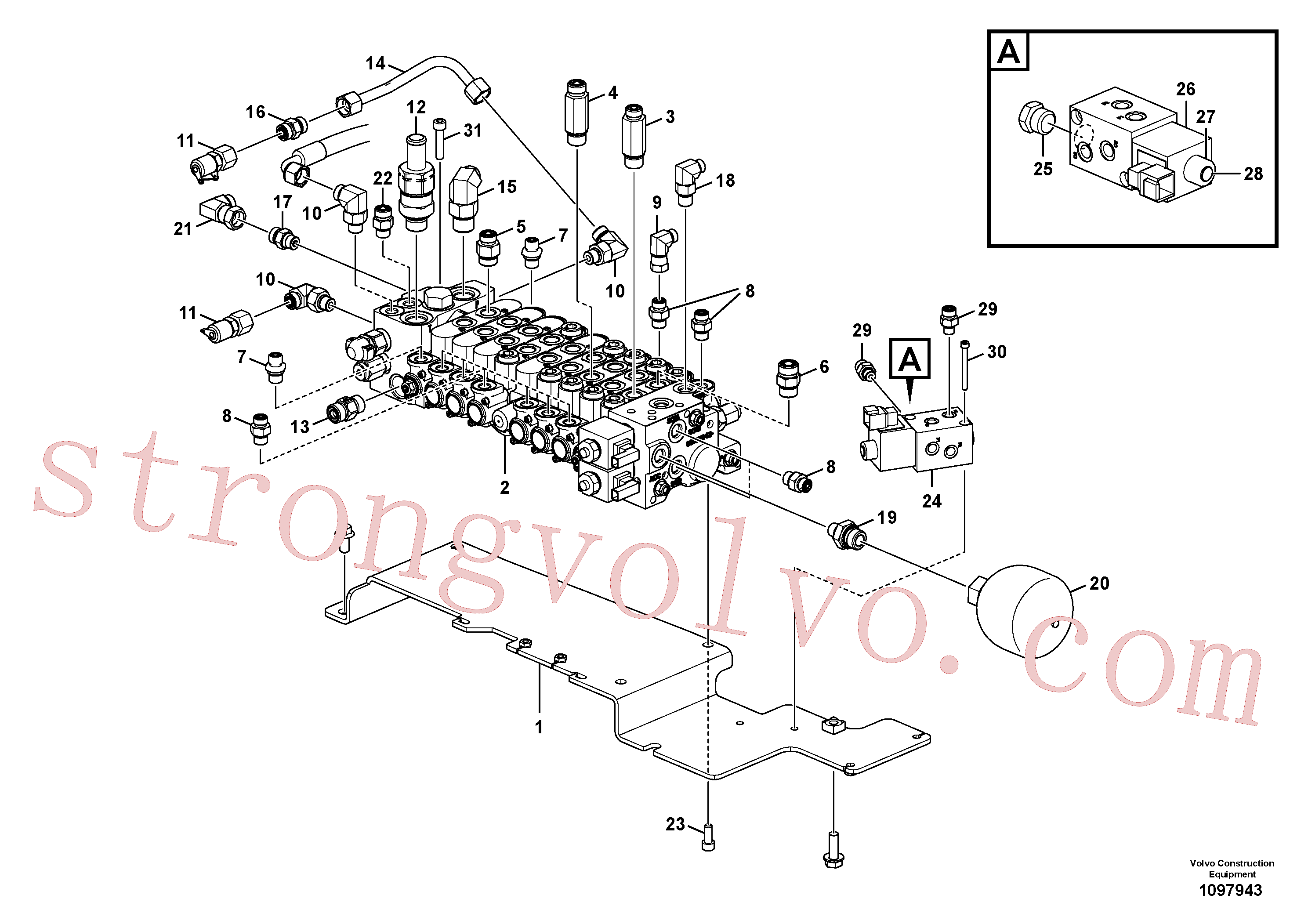 VOE935437 Volvo Válvula de comando com acessórios.(1097943 Montagem)