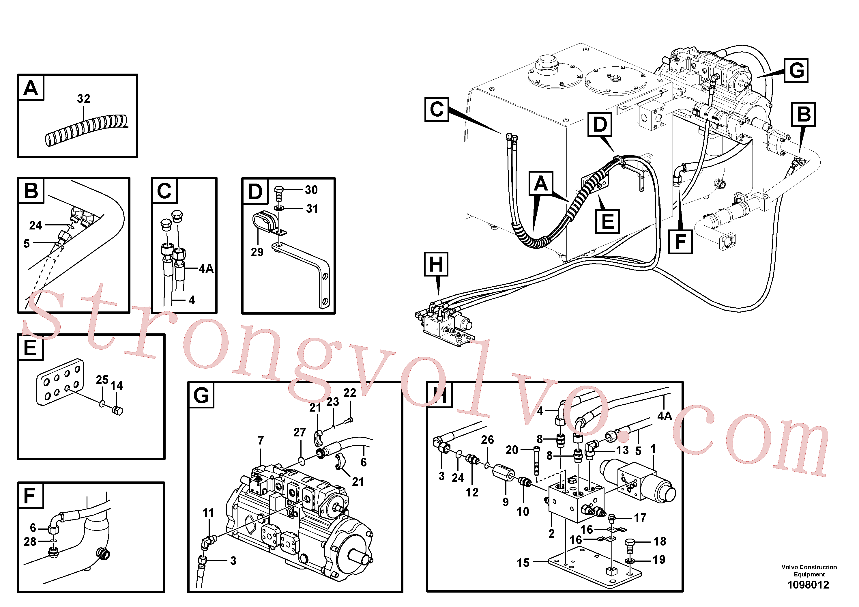 VOE14555280 Volvo Hidráulica de serviço, inclinação e rotor na estrutura superior(1098012 Montagem)