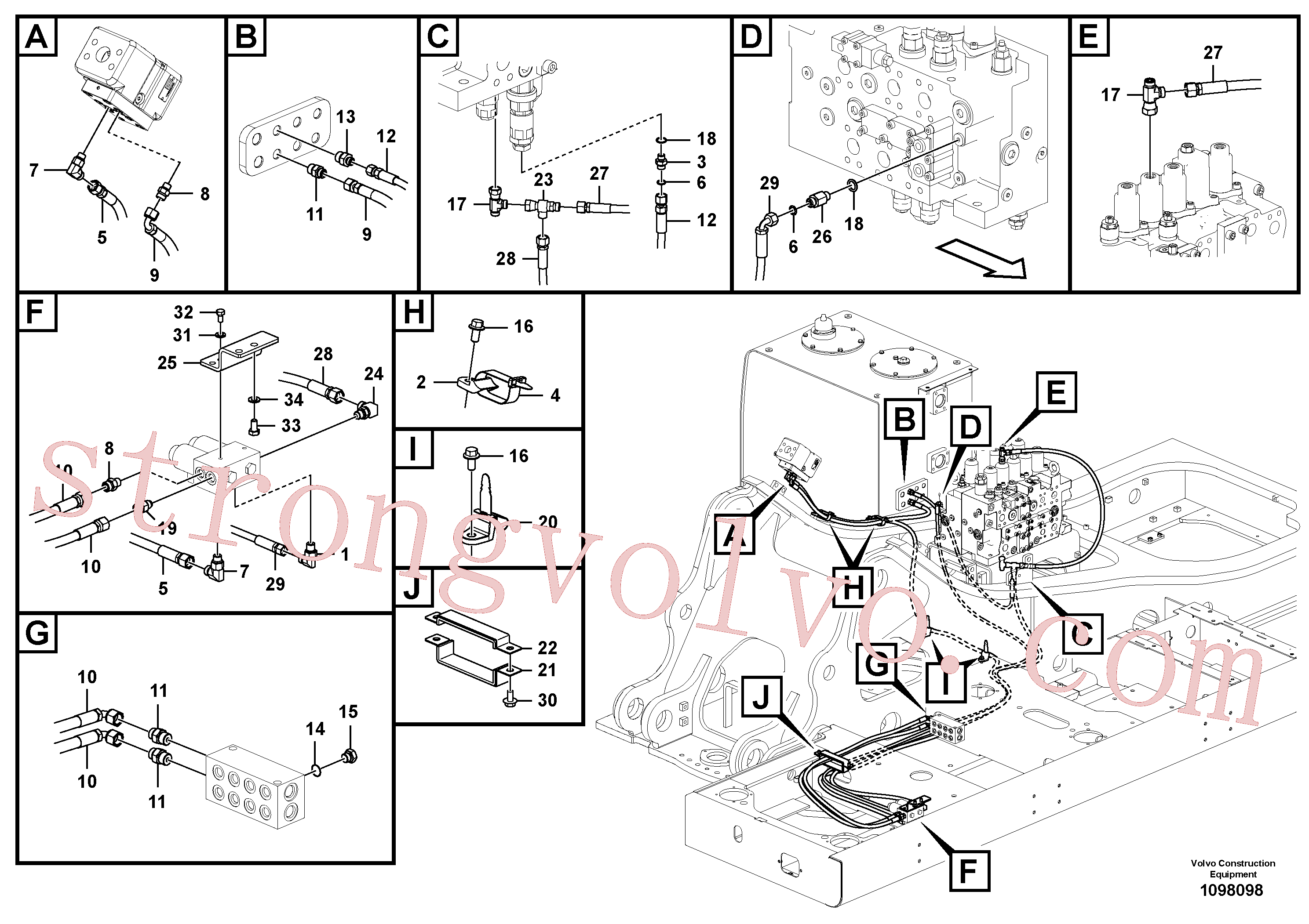 VOE938209 Volvo Hidráulica de serviço, martelo e cortador para fluxo da bomba auxiliar(1098098 Montagem)