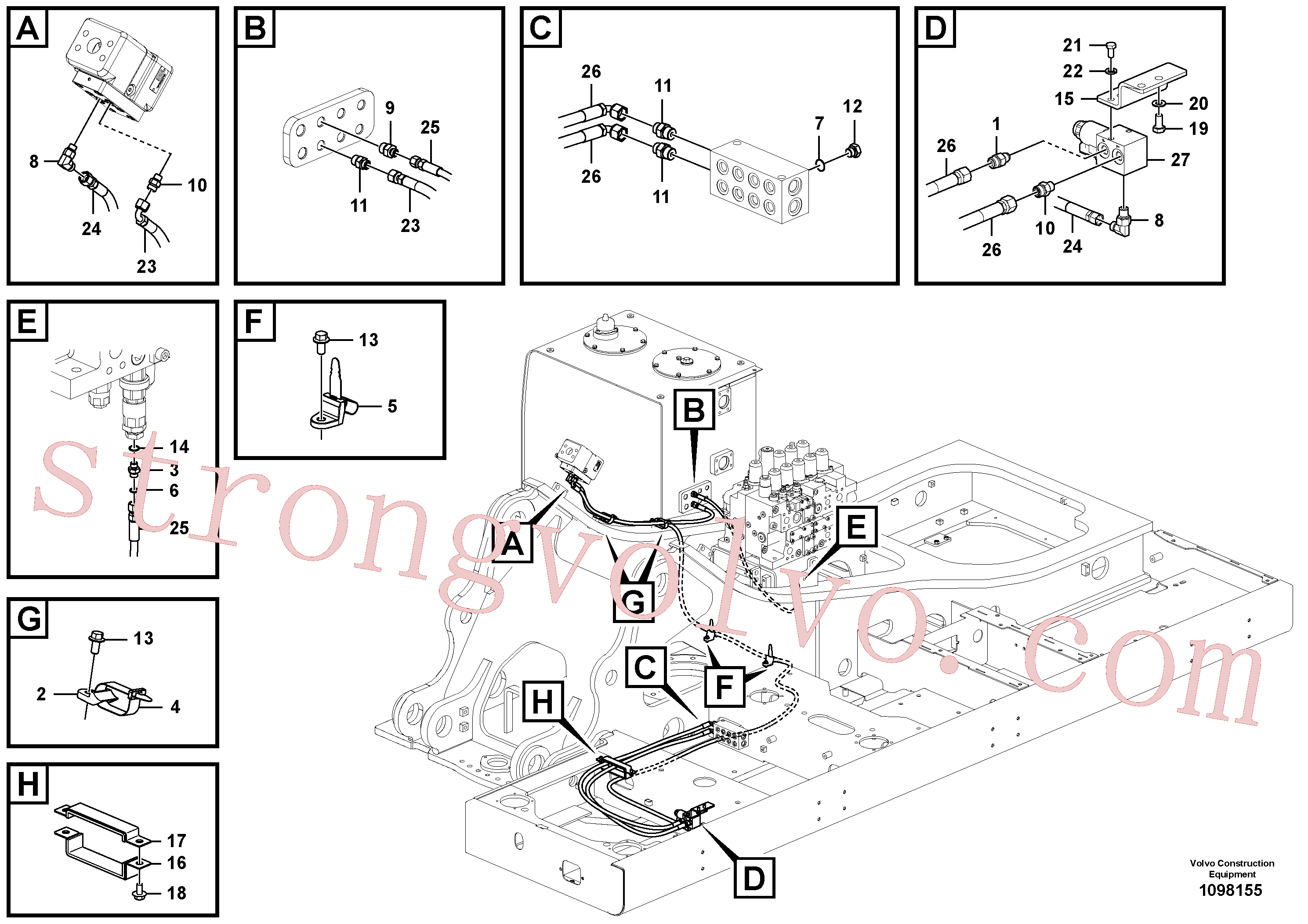 VOE938209 Volvo Hidráulica de serviço, martelo e cortador para fluxo da bomba auxiliar(1098155 Montagem)