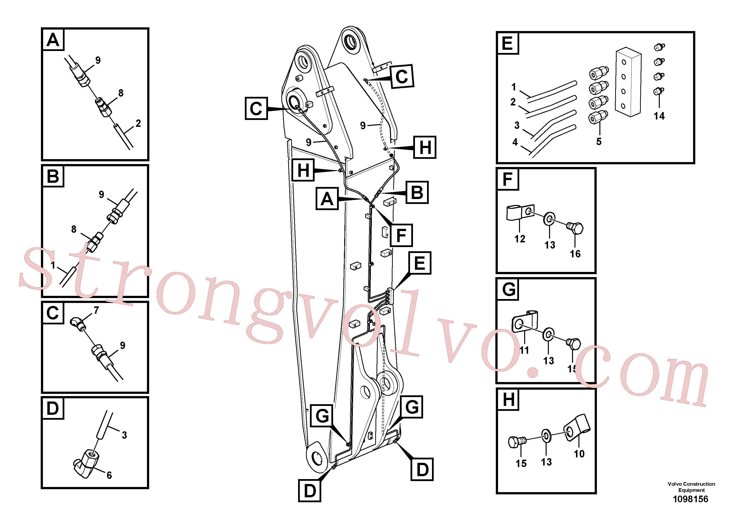 VOE14880652 Volvo Lança e tubagem de massa lubrificante, ajustável 1ª(1098156 Montagem)