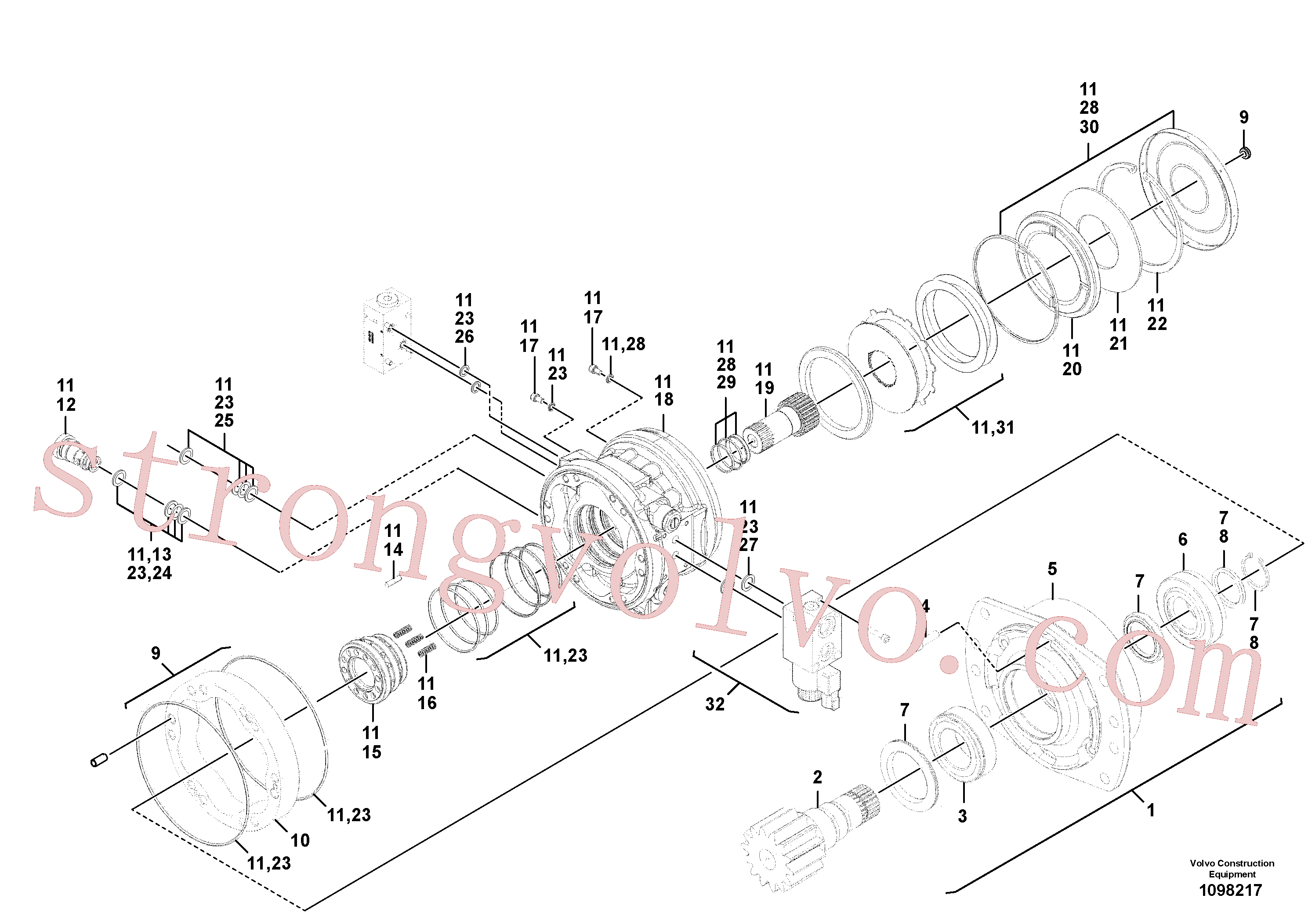 VOE17480396 Volvo Motor de rotação com peças de montagem(1098217 Montagem)