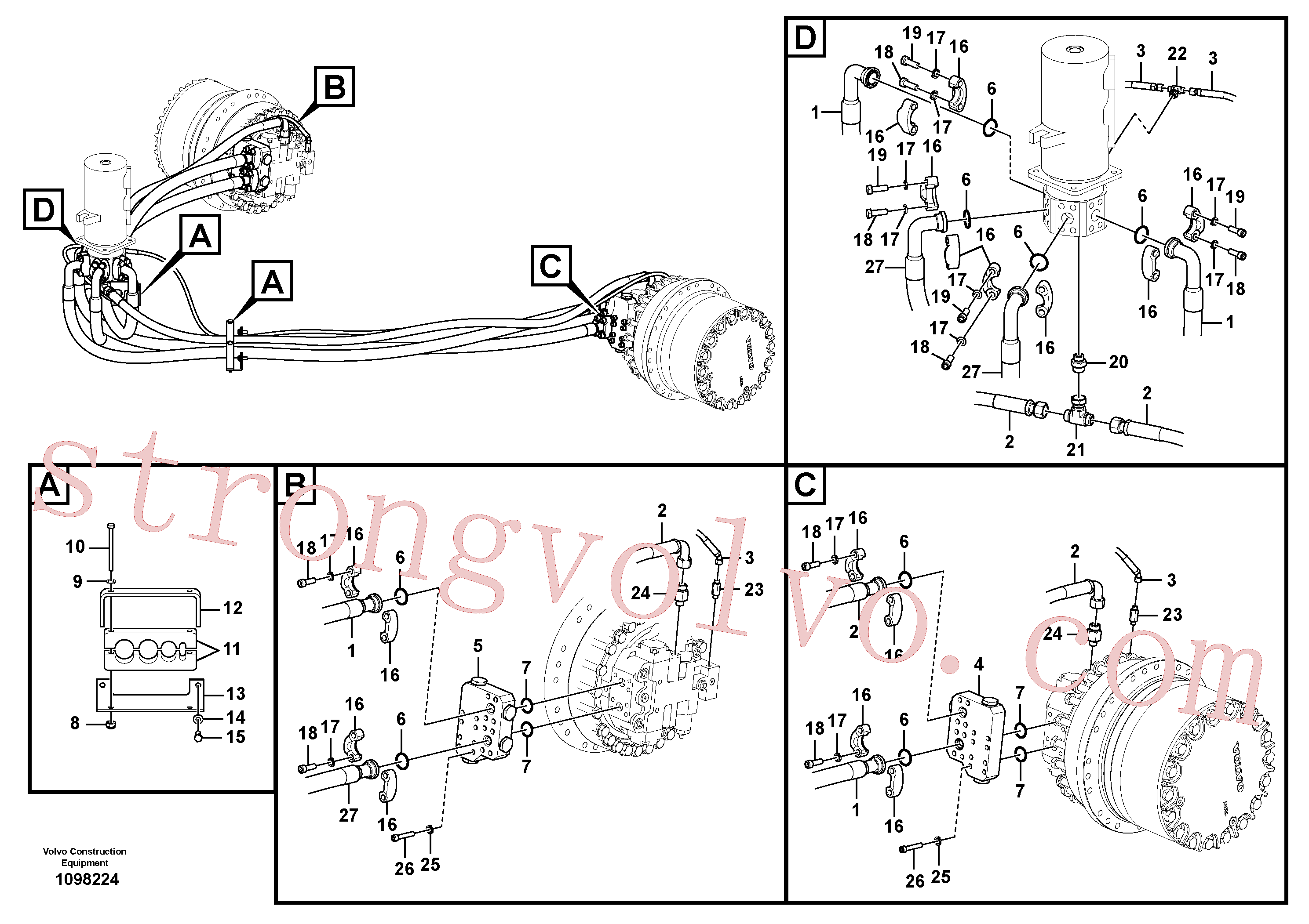 VOE15800736 Volvo Linha da rótula, rótula ao motor de curso(1098224 Montagem)