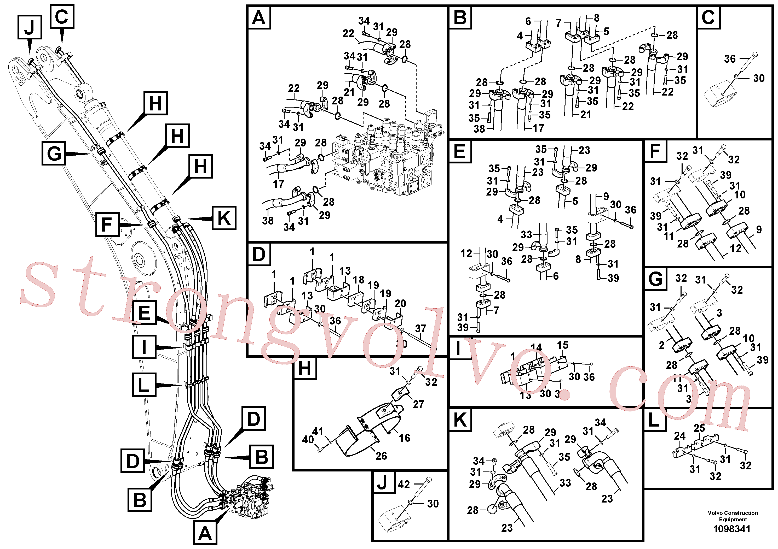 VOE997897 Volvo Hidráulica de serviço, cilindro do braço de afundamento na lança.(1098341 Montagem)