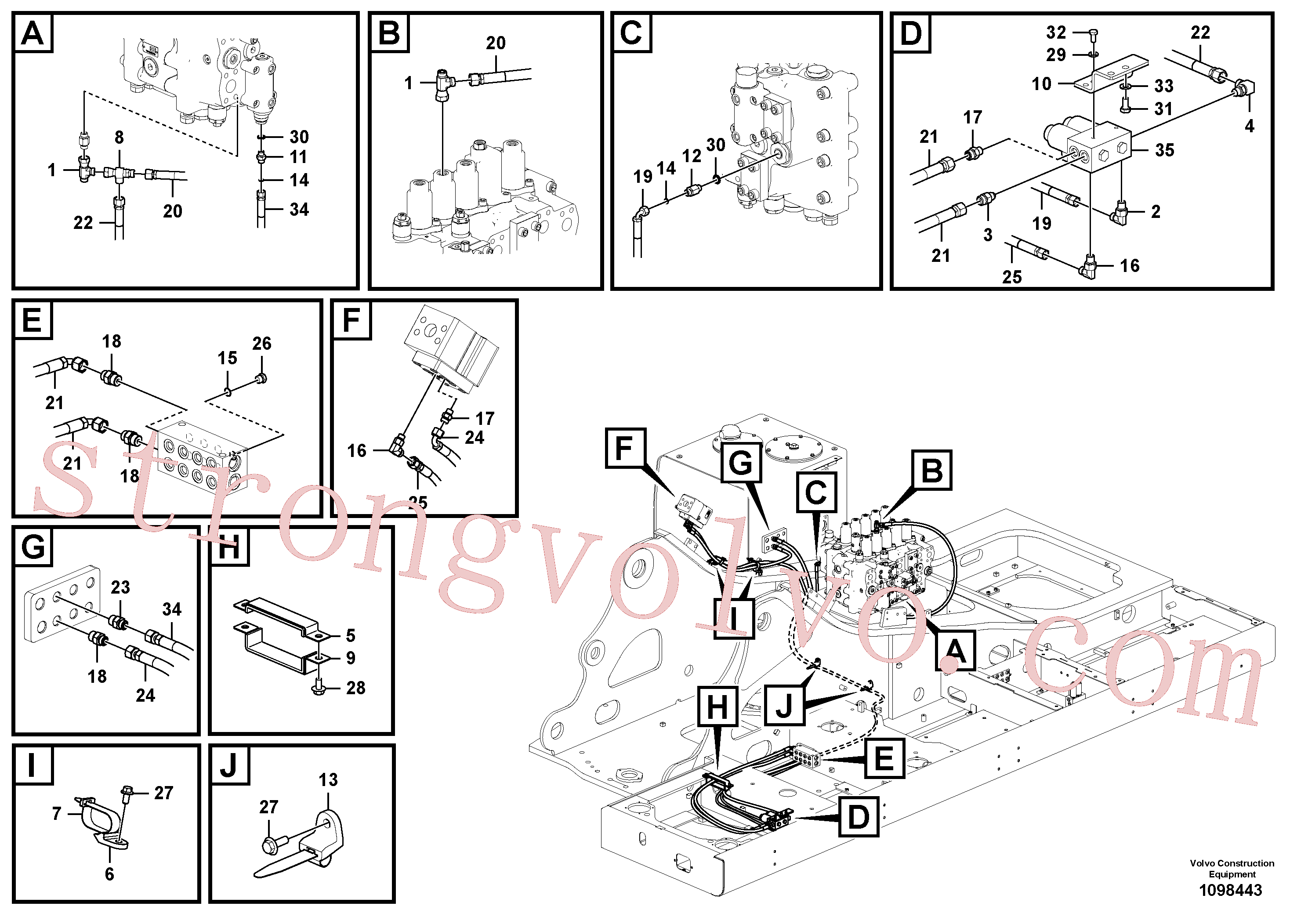 VOE937595 Volvo Sistema servomotor, martelo e corte(1098443 Montagem)
