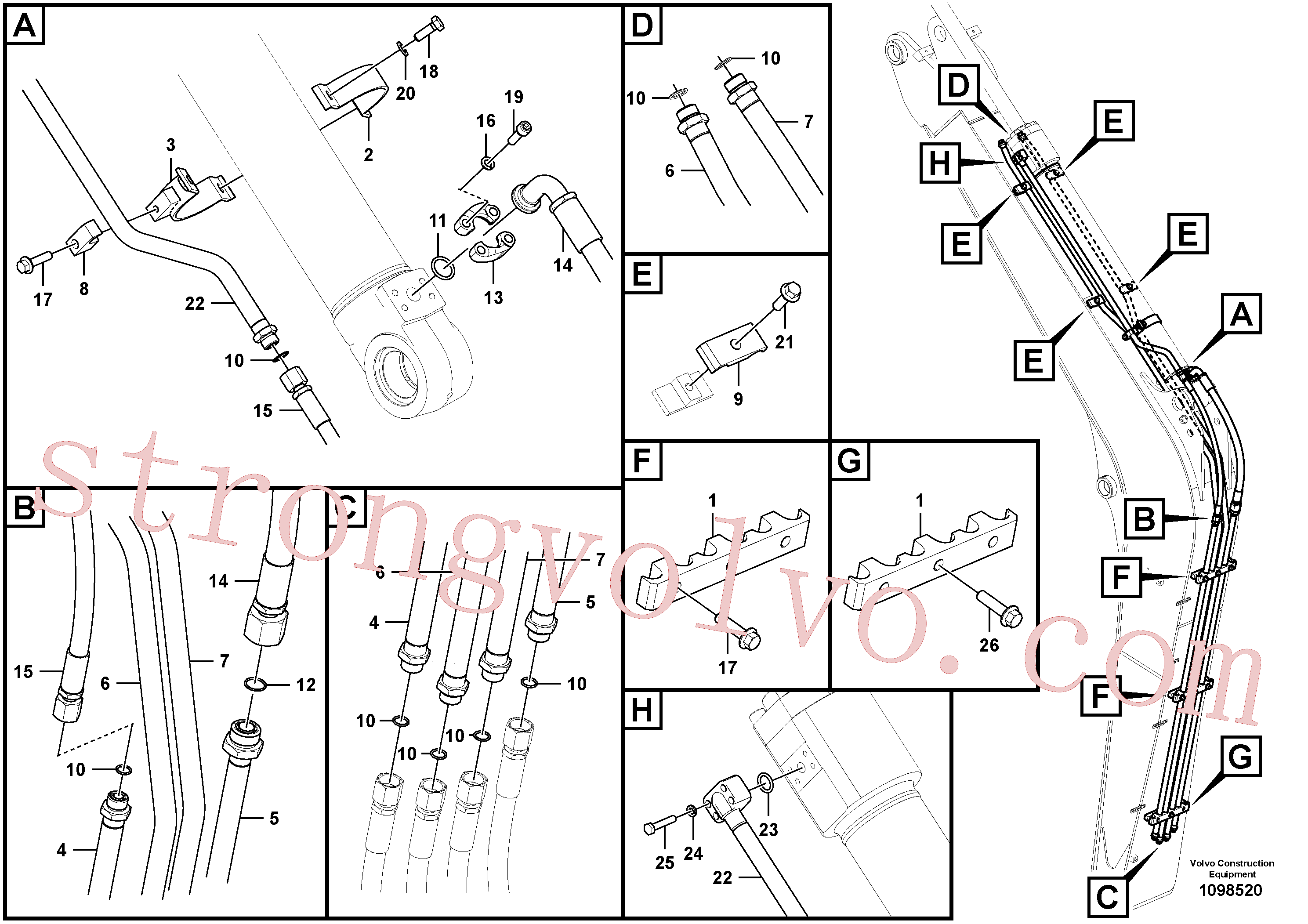 VOE938536 Volvo Hidráulica de serviço, cilindro do braço de afundamento na lança.(1098520 Montagem)
