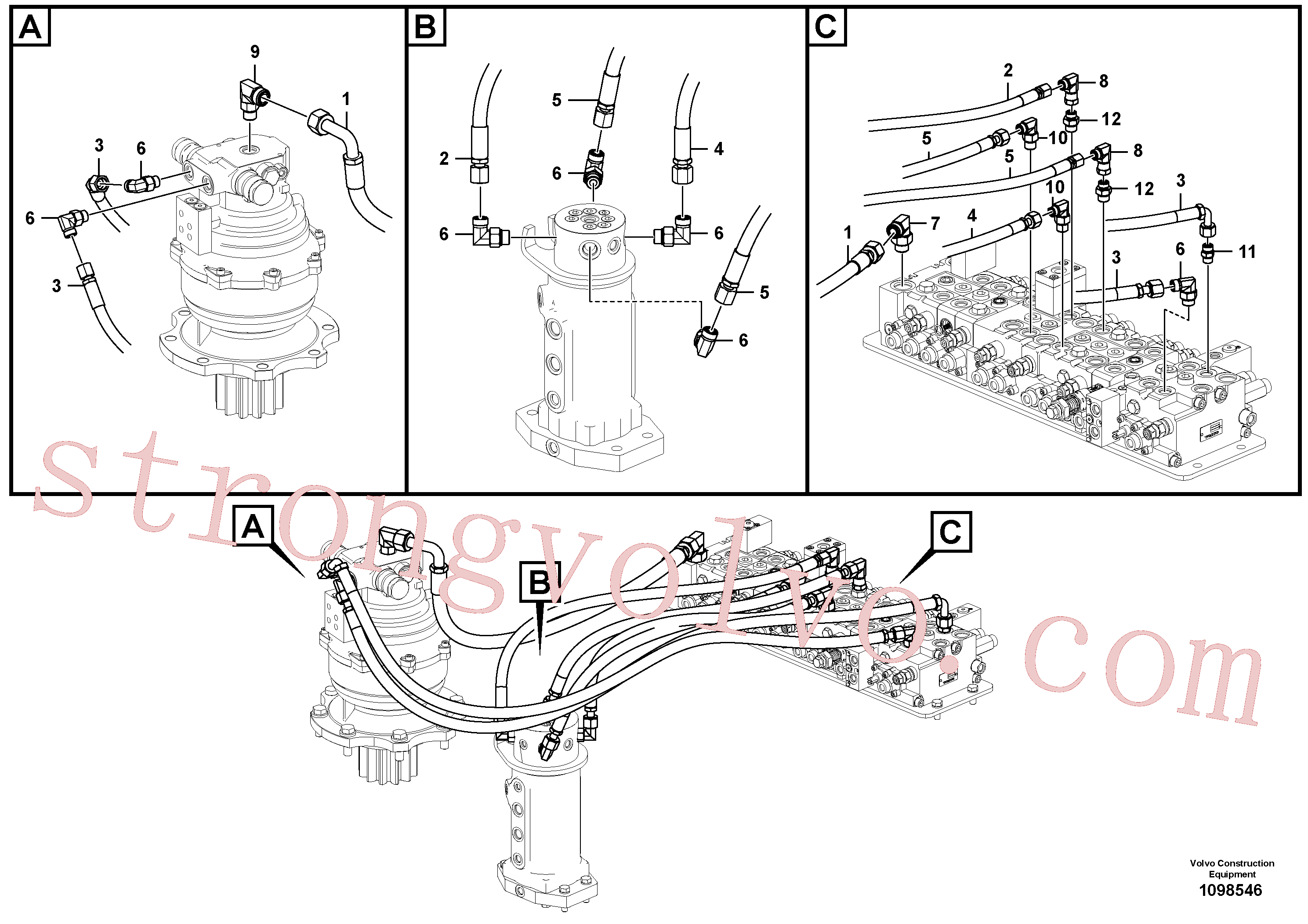SA9401-04616 Volvo Linha da rótula, válvula de comando à rótula(1098546 Montagem)