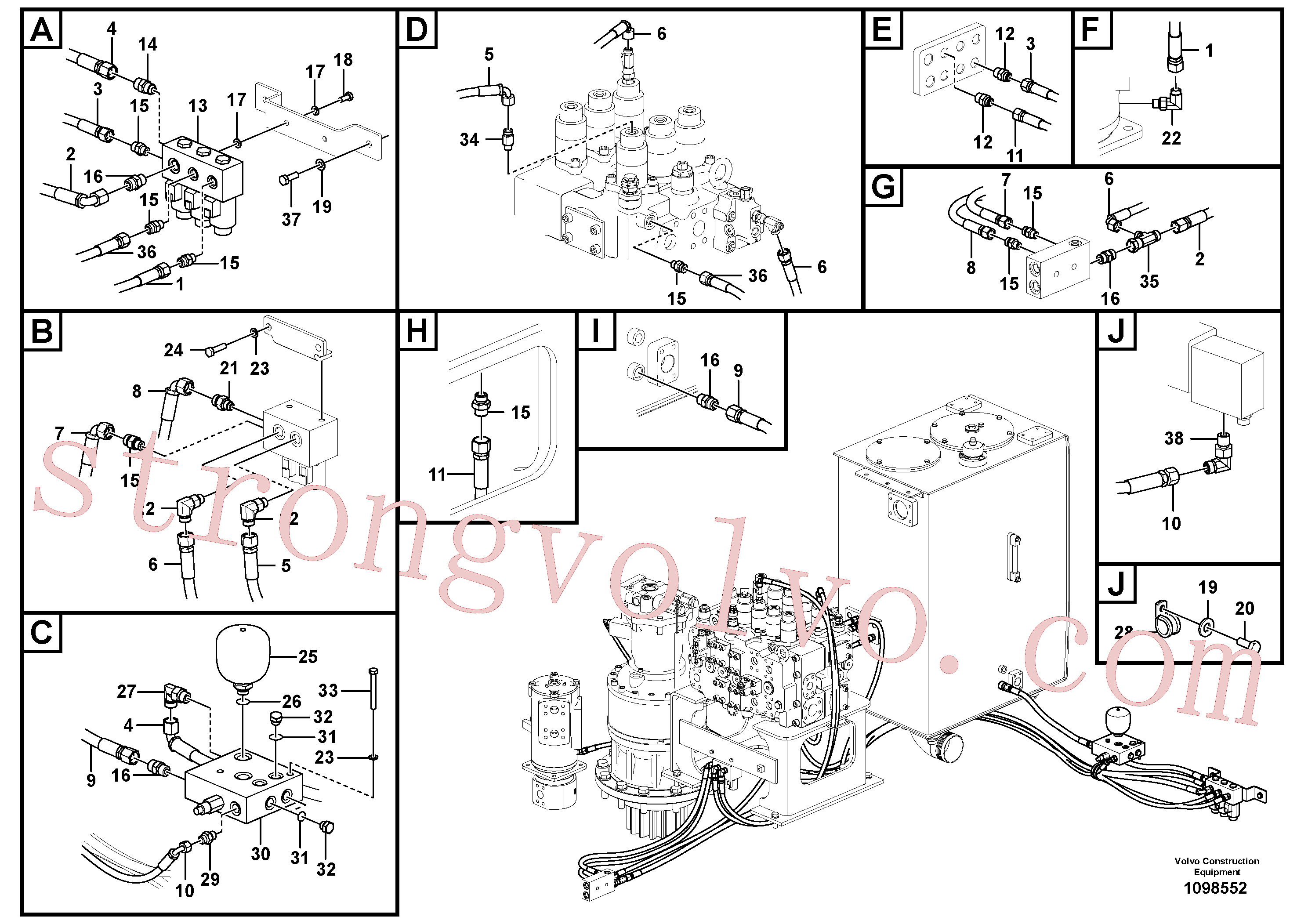 VOE15034460 Volvo Sistema servomotor, válvula de comando para válvula solenóide(1098552 Montagem)