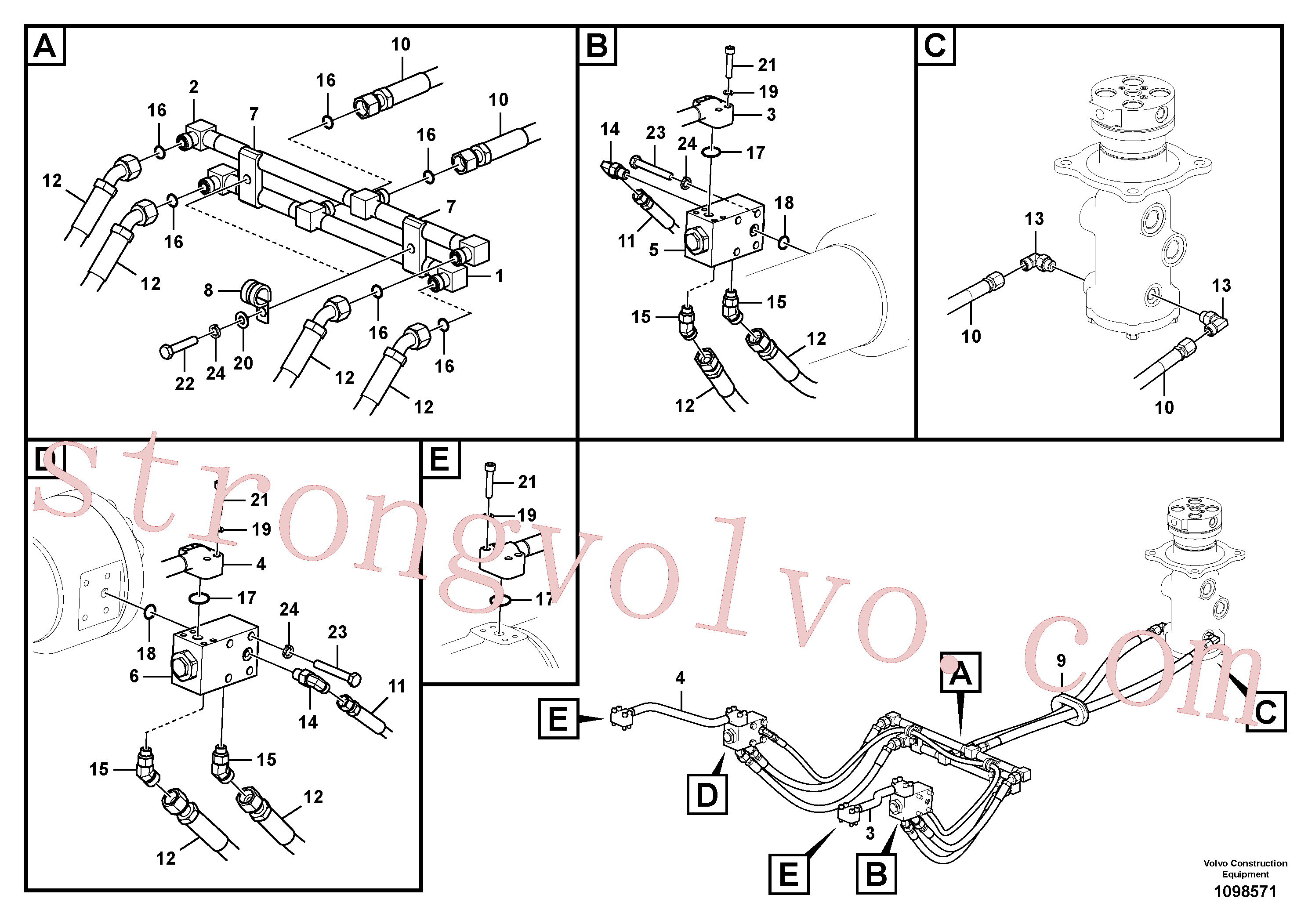 VOE938545 Volvo Sistema hidráulico de trabalho, lâmina niveladora(1098571 Montagem)