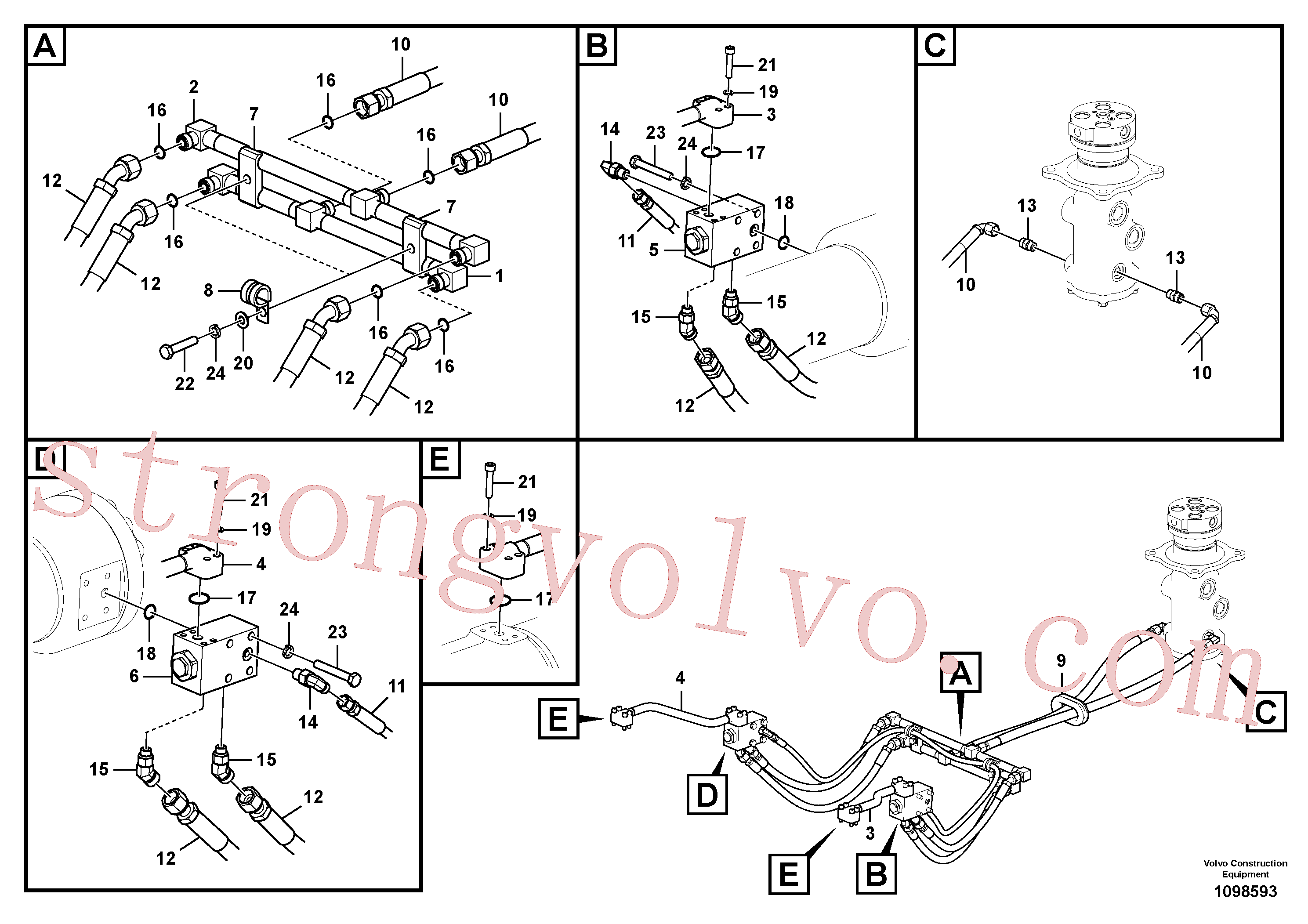 VOE937461 Volvo Sistema hidráulico de trabalho, lâmina niveladora(1098593 Montagem)