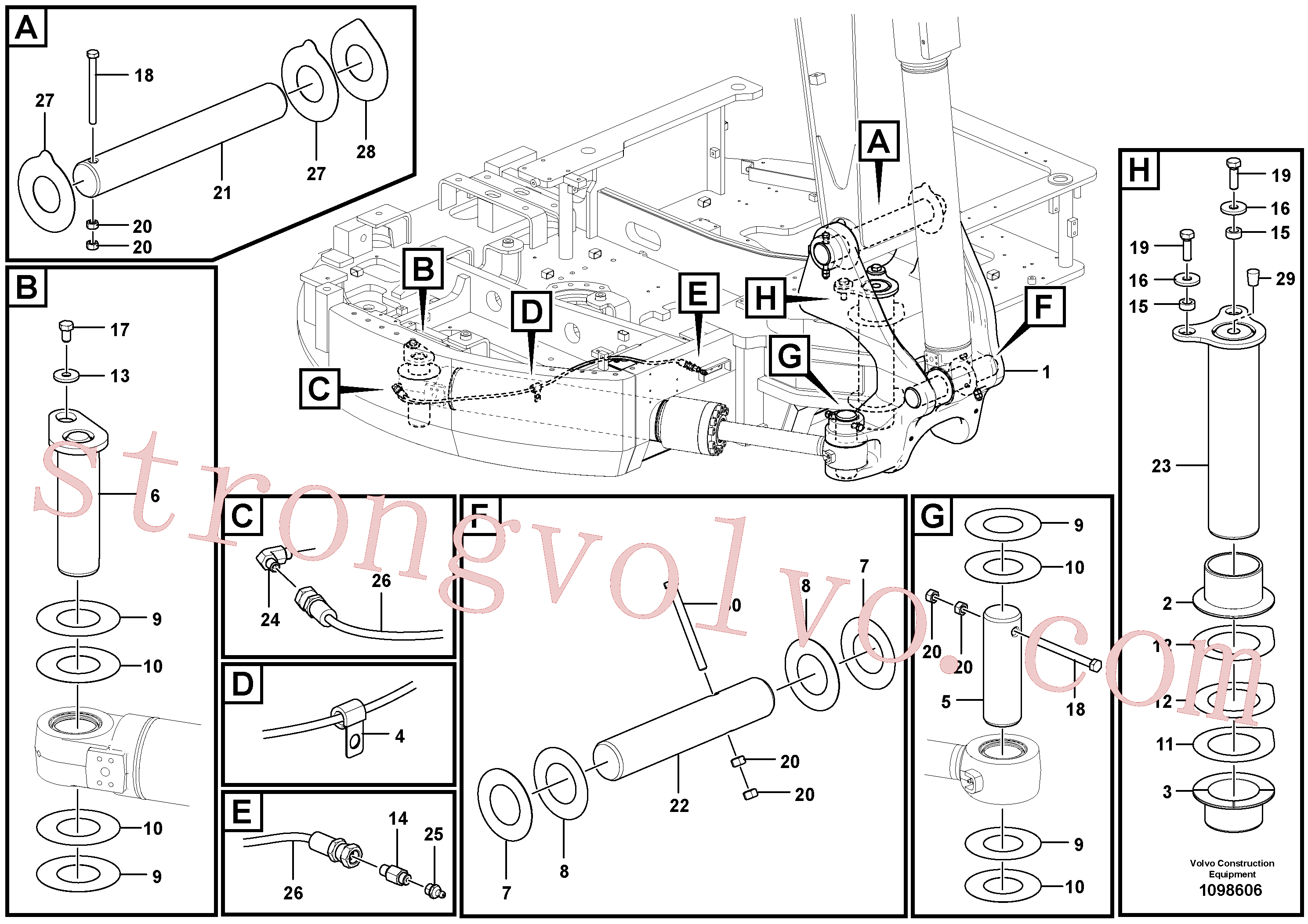 VOE14880655 Volvo Tirantes para a lança(1098606 Montagem)