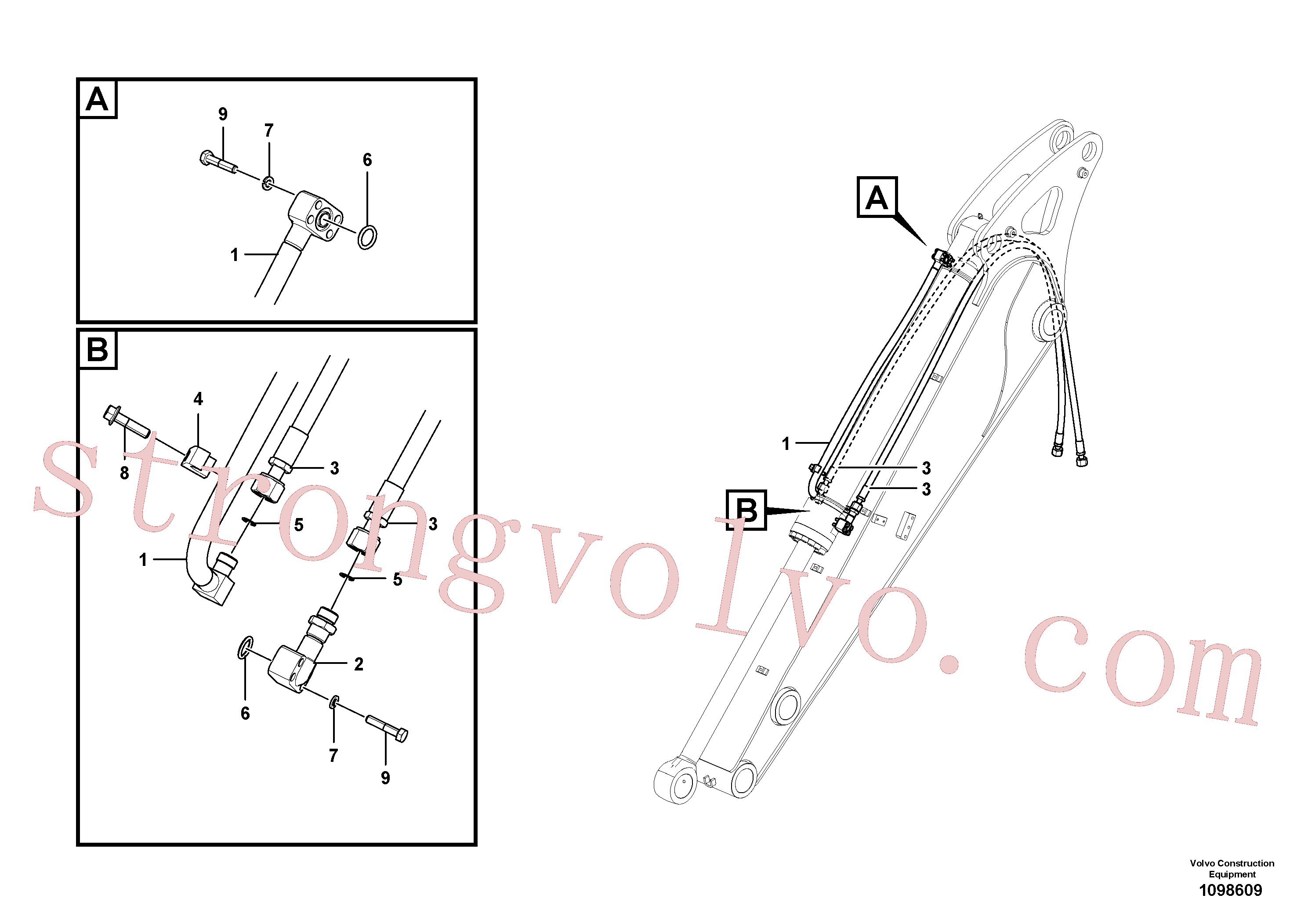 VOE14628316 Volvo Hidráulica de serviço, cilindro do balde no braço de afundamento(1098609 Montagem)