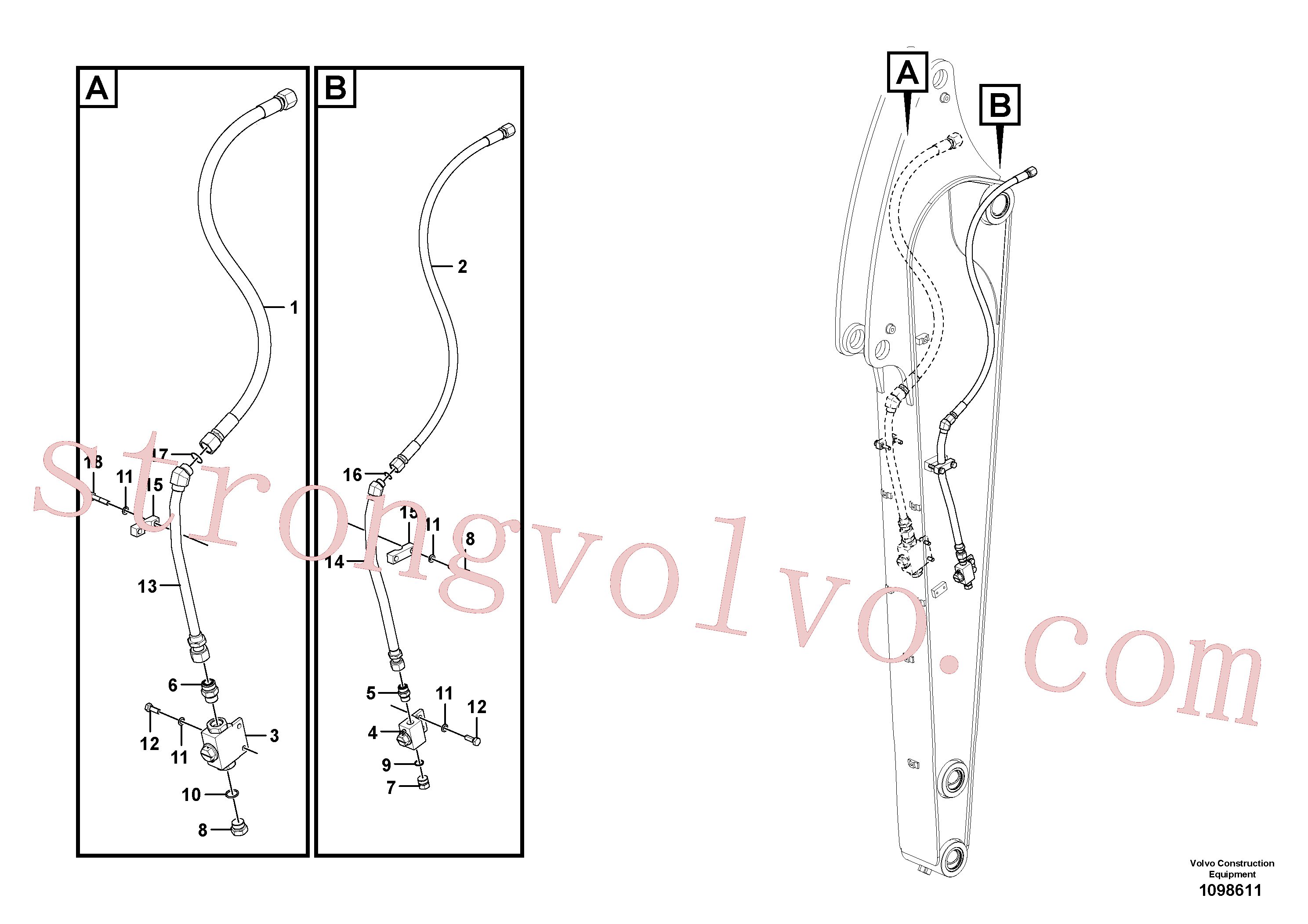 VOE14628037 Volvo Hidráulica de serviço, martelo e cortador para braço de afundamento(1098611 Montagem)