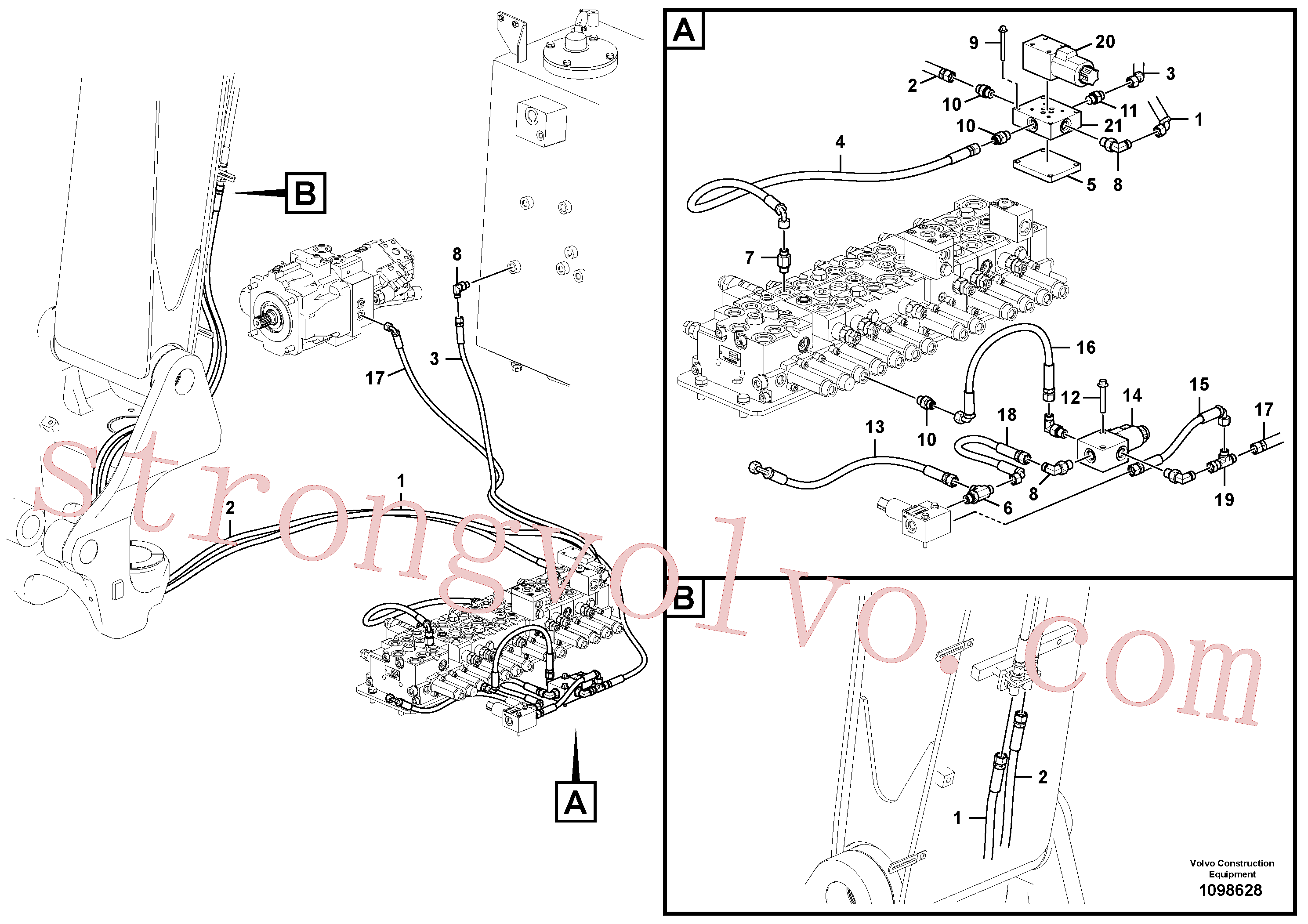 VOE936410 Volvo Hidráulica de serviço, encaixe rápido na estrutura superior(1098628 Montagem)