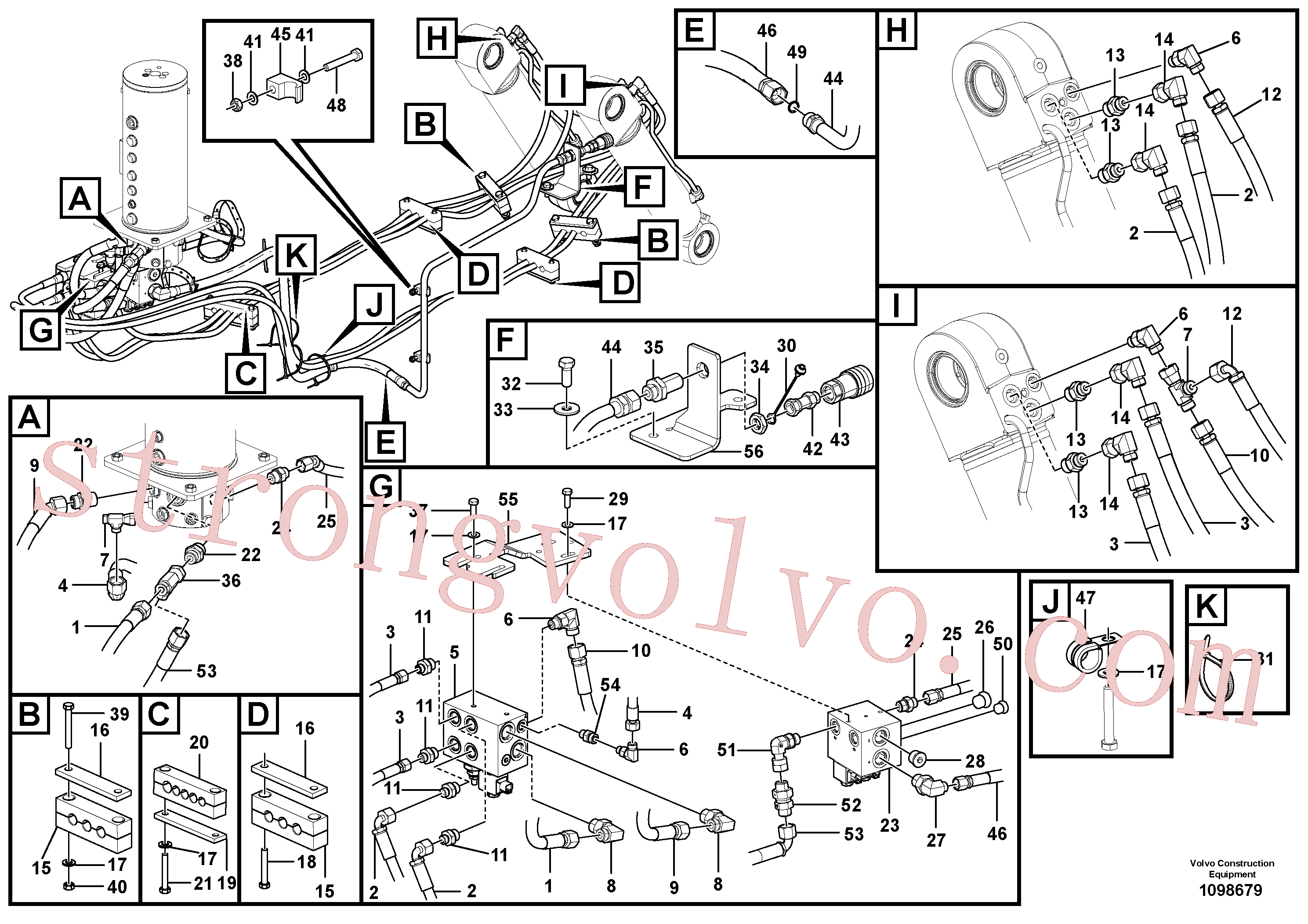VOE937711 Volvo Sistema hidráulico de trabalho, lâmina niveladora traseira(1098679 Montagem)